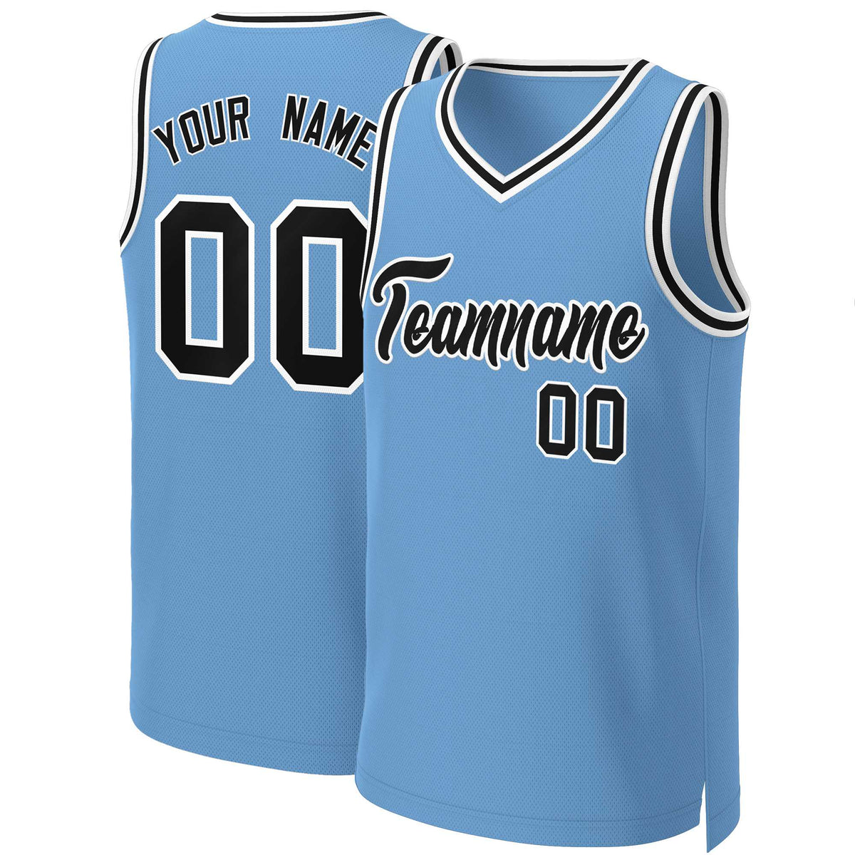 Custom Light Blue Black-White Classic Tops Basketball Jersey