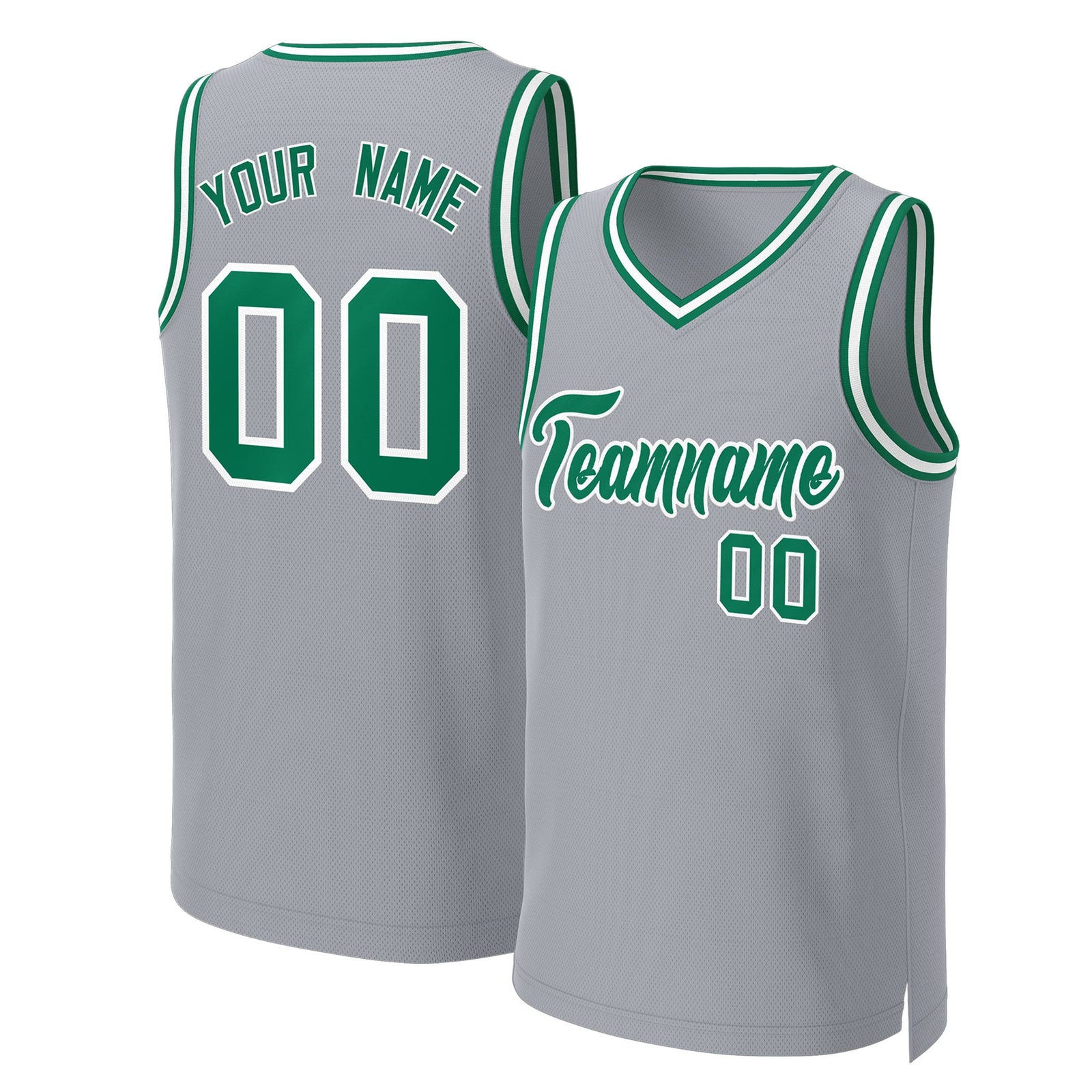 Custom Gray Kelly Green-White Classic Tops Basketball Jersey