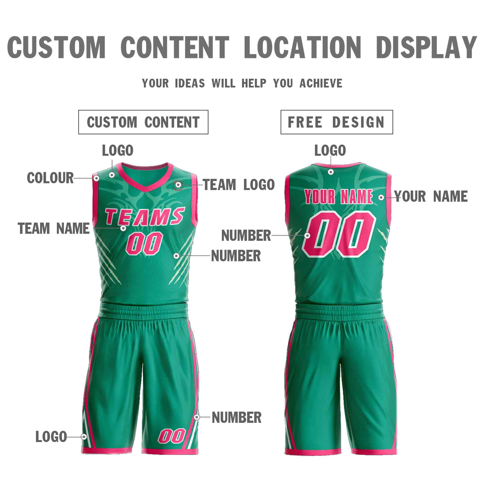 Custom Teal Pink-White Graffiti Pattern Sets Claw Element Basketball Jersey
