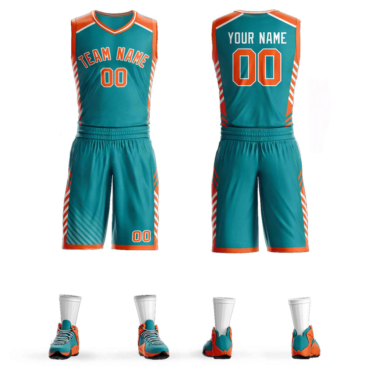 Custom Teal Orange-White Graffiti Pattern Sets Bar Element Basketball Jersey