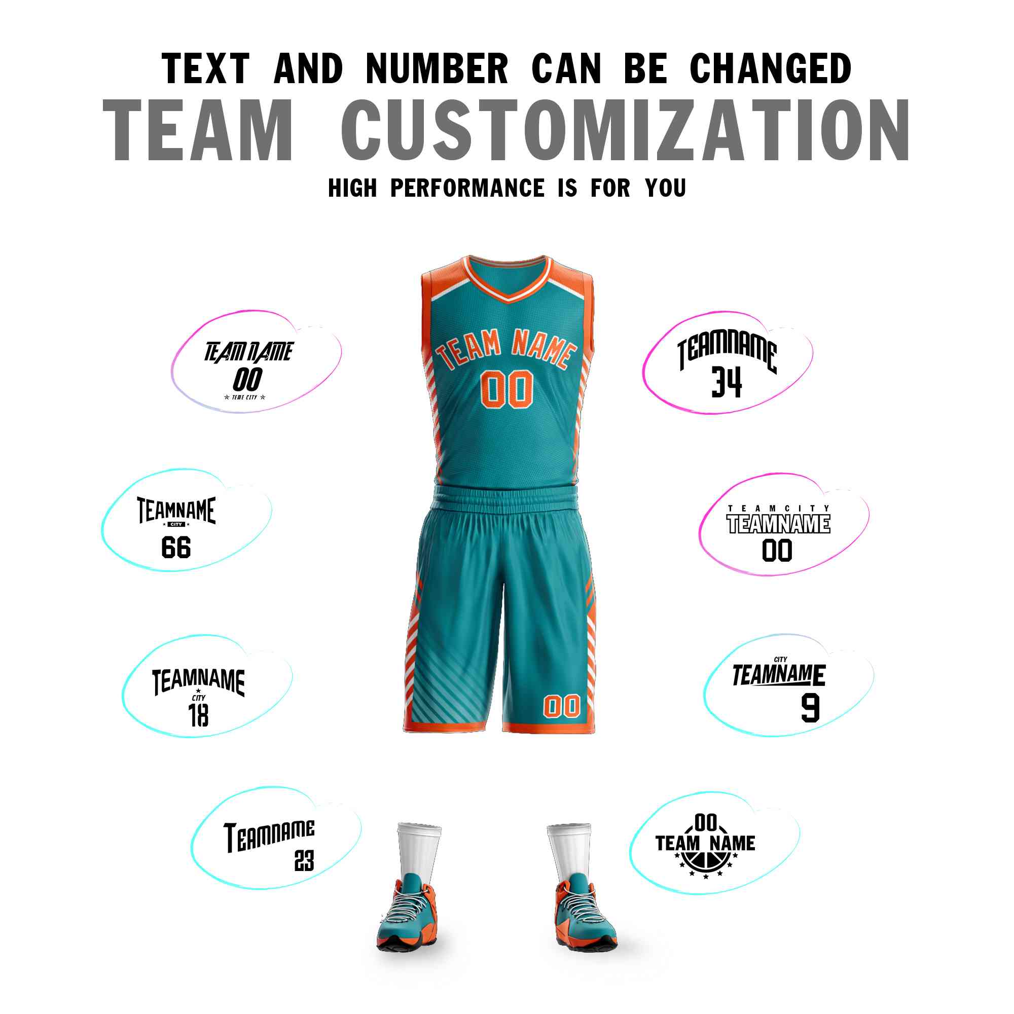 Custom Teal Orange-White Graffiti Pattern Sets Bar Element Basketball Jersey