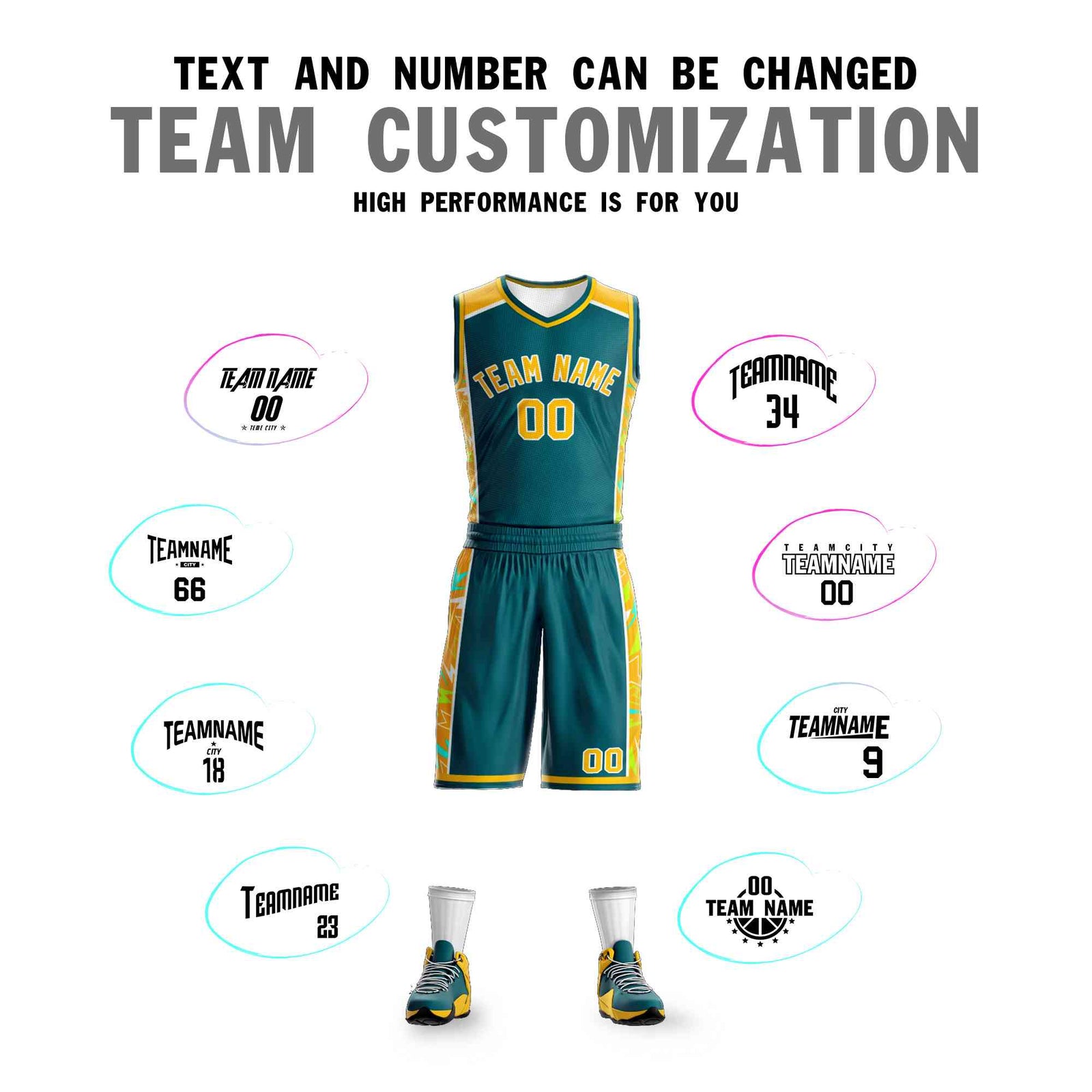 Custom Aqua Gold-White Graffiti Pattern Sets Lightning Basketball Jersey