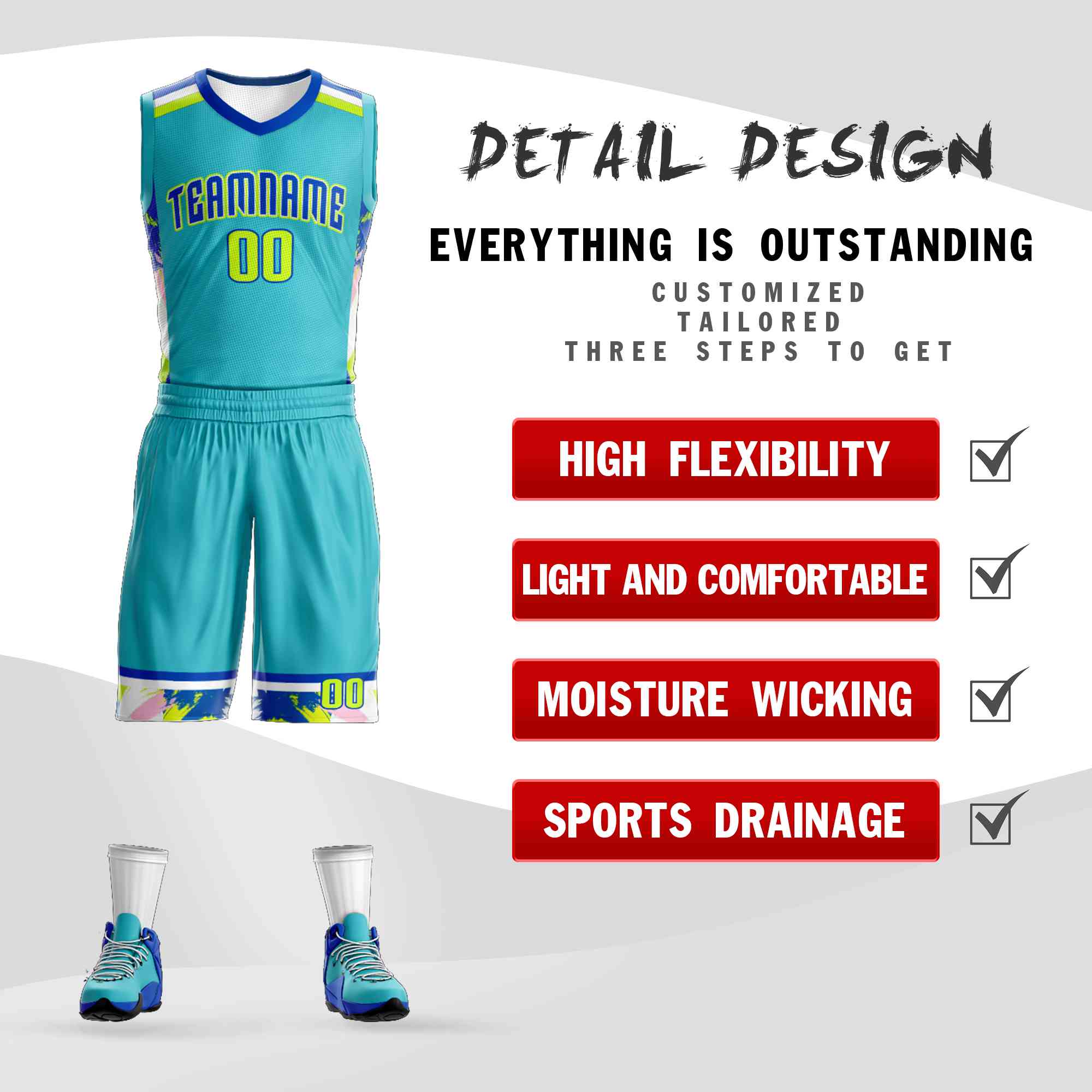 Custom Teal Royal-White Graffiti Pattern Sets Basketball Jersey