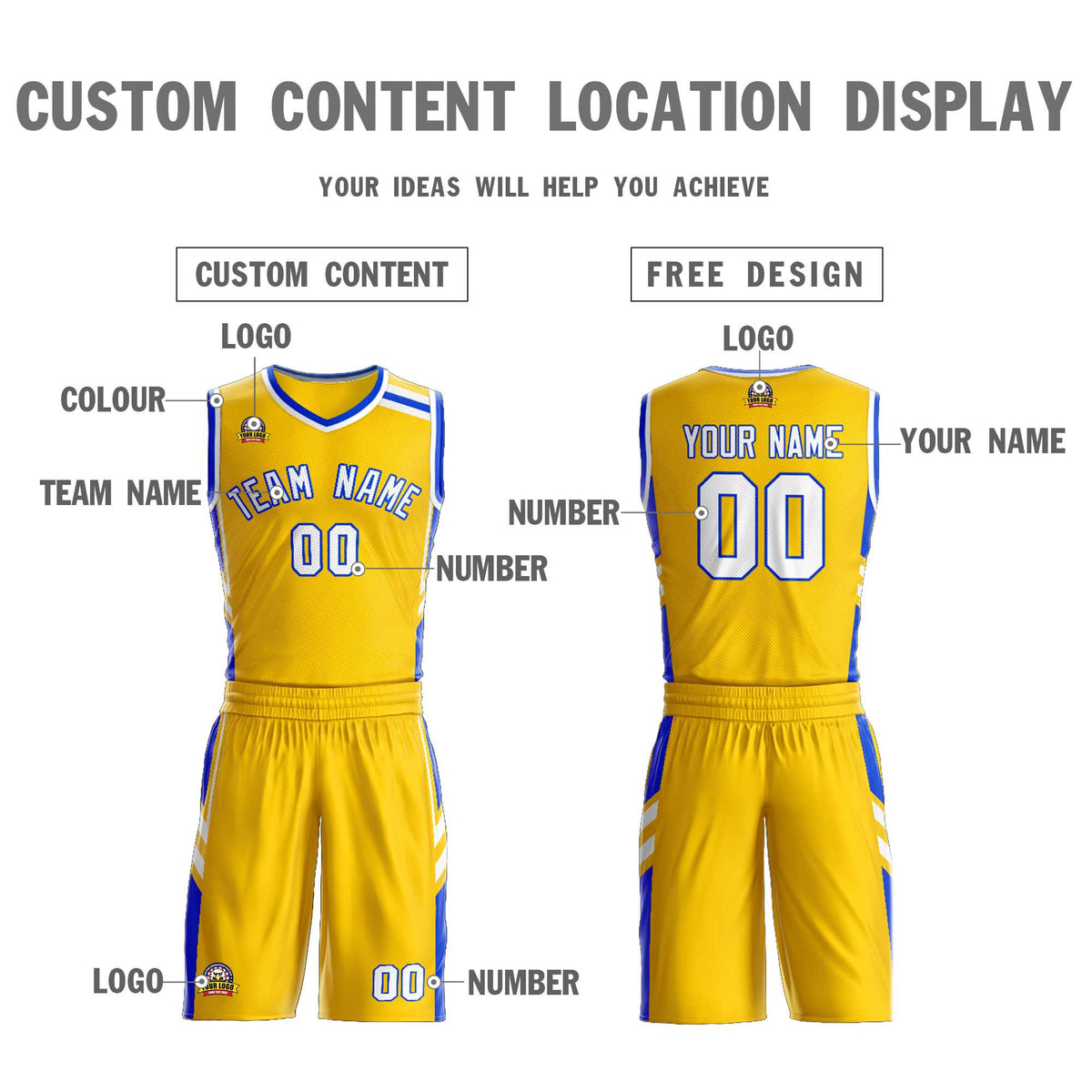 Custom Gold White Royal Classic Sets Mesh Basketball Jersey