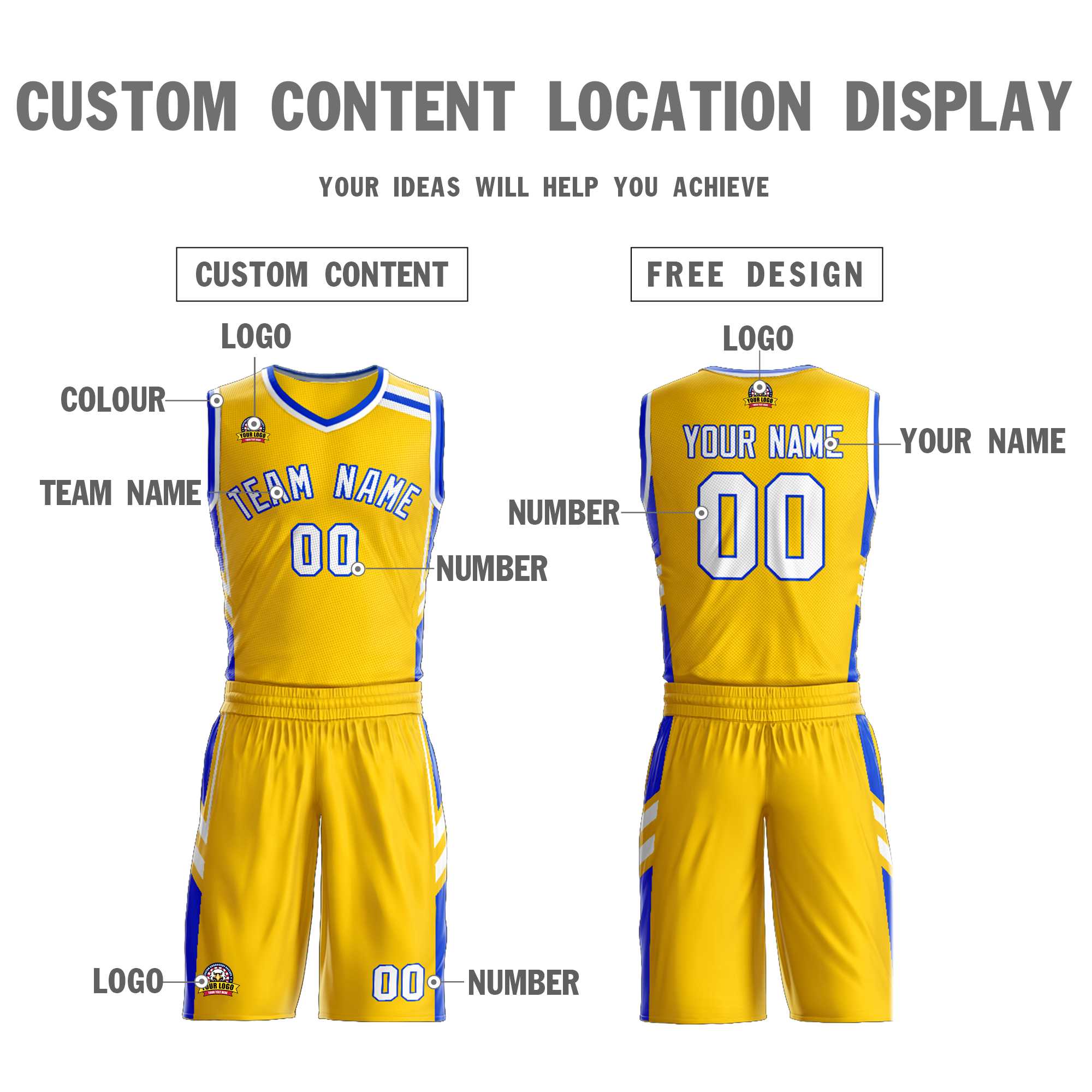 Custom Gold White Royal Classic Sets Mesh Basketball Jersey
