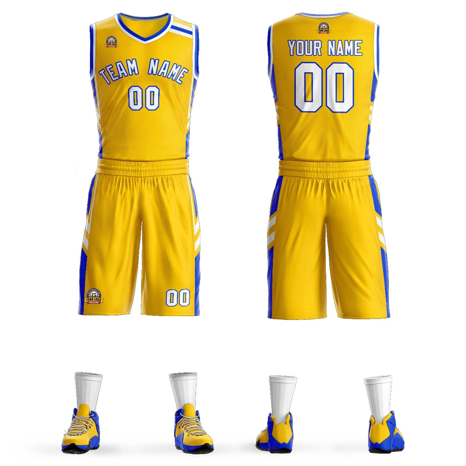 Custom Gold White Royal Classic Sets Mesh Basketball Jersey