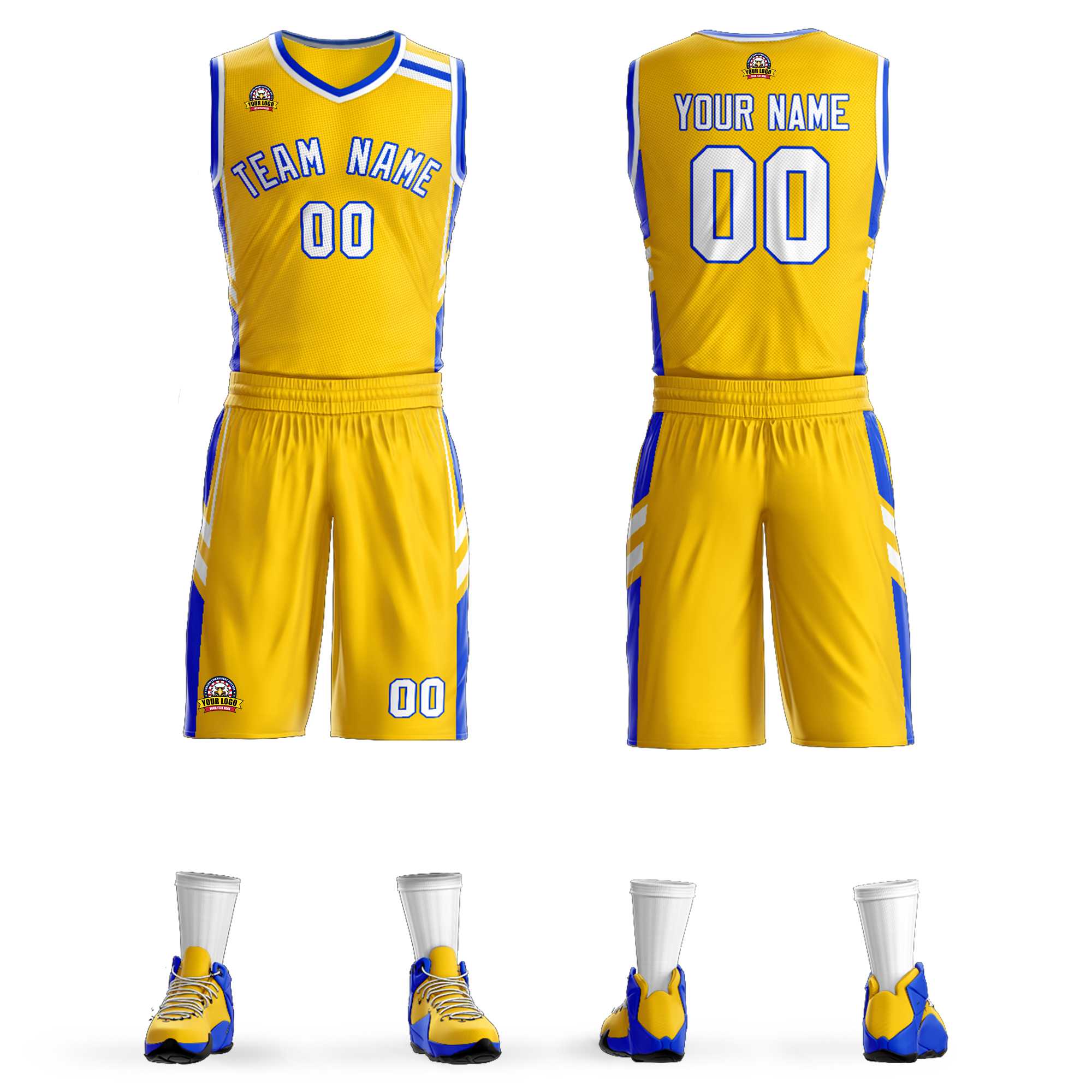 Custom Gold White Royal Classic Sets Mesh Basketball Jersey