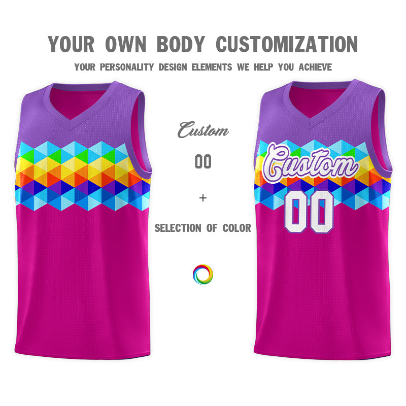 Custom Purple Rose Pink-White Personalized Colorful Basketball Jersey Sets