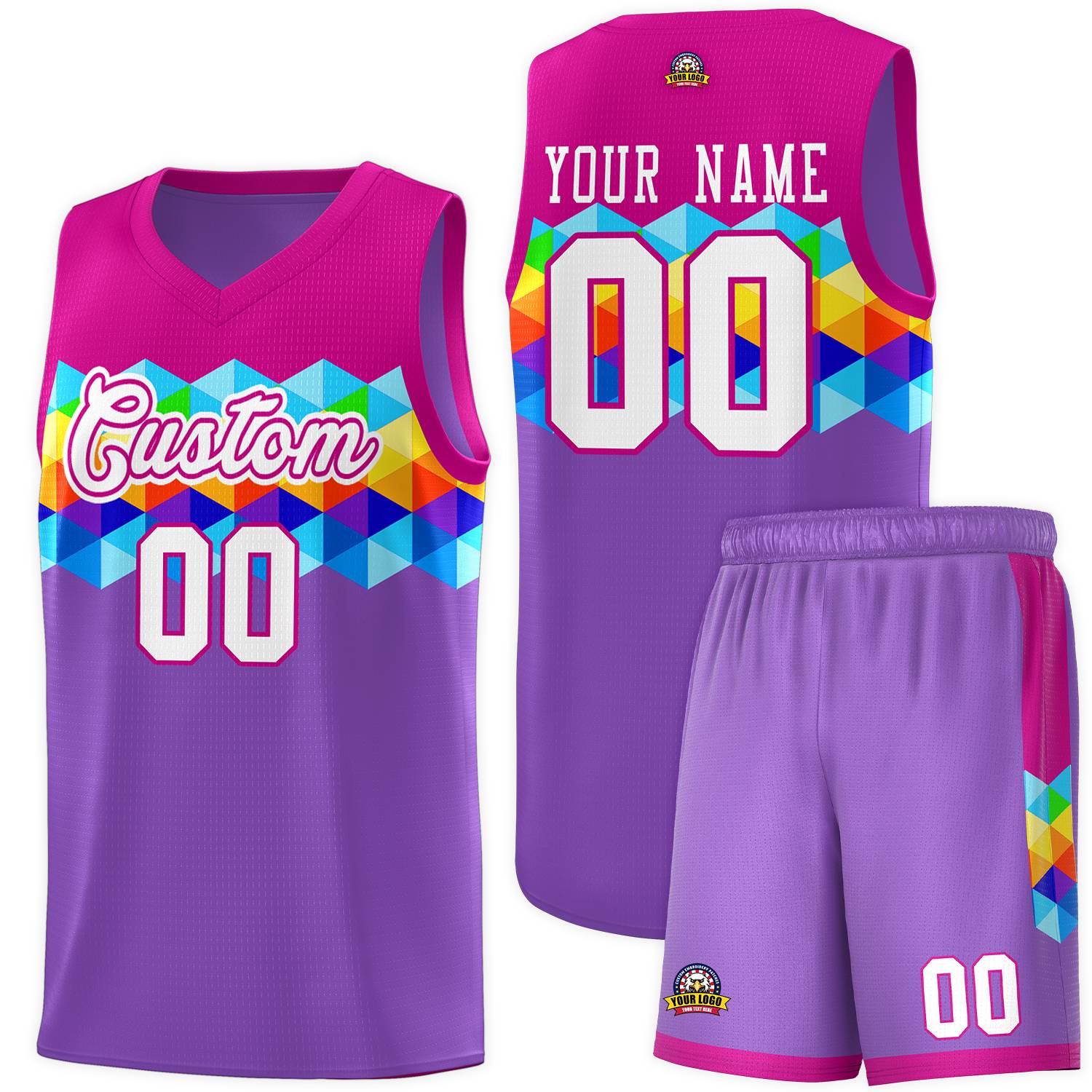 Custom Rose Pink Purple-White Personalized Colorful Basketball Jersey Sets
