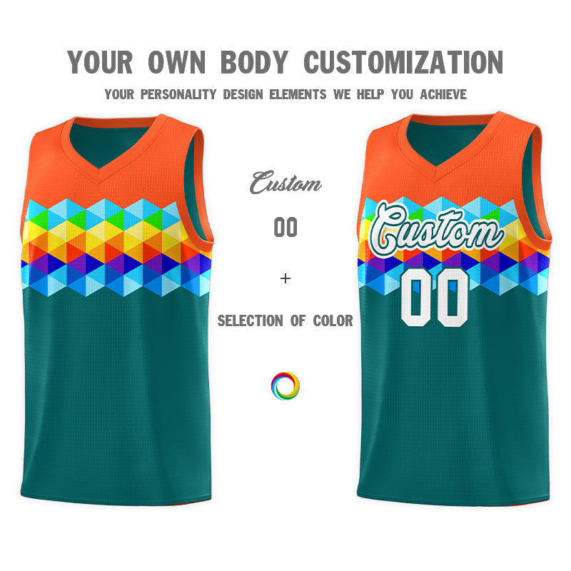 Custom Orange Aqua-White Personalized Colorful Basketball Jersey Sets