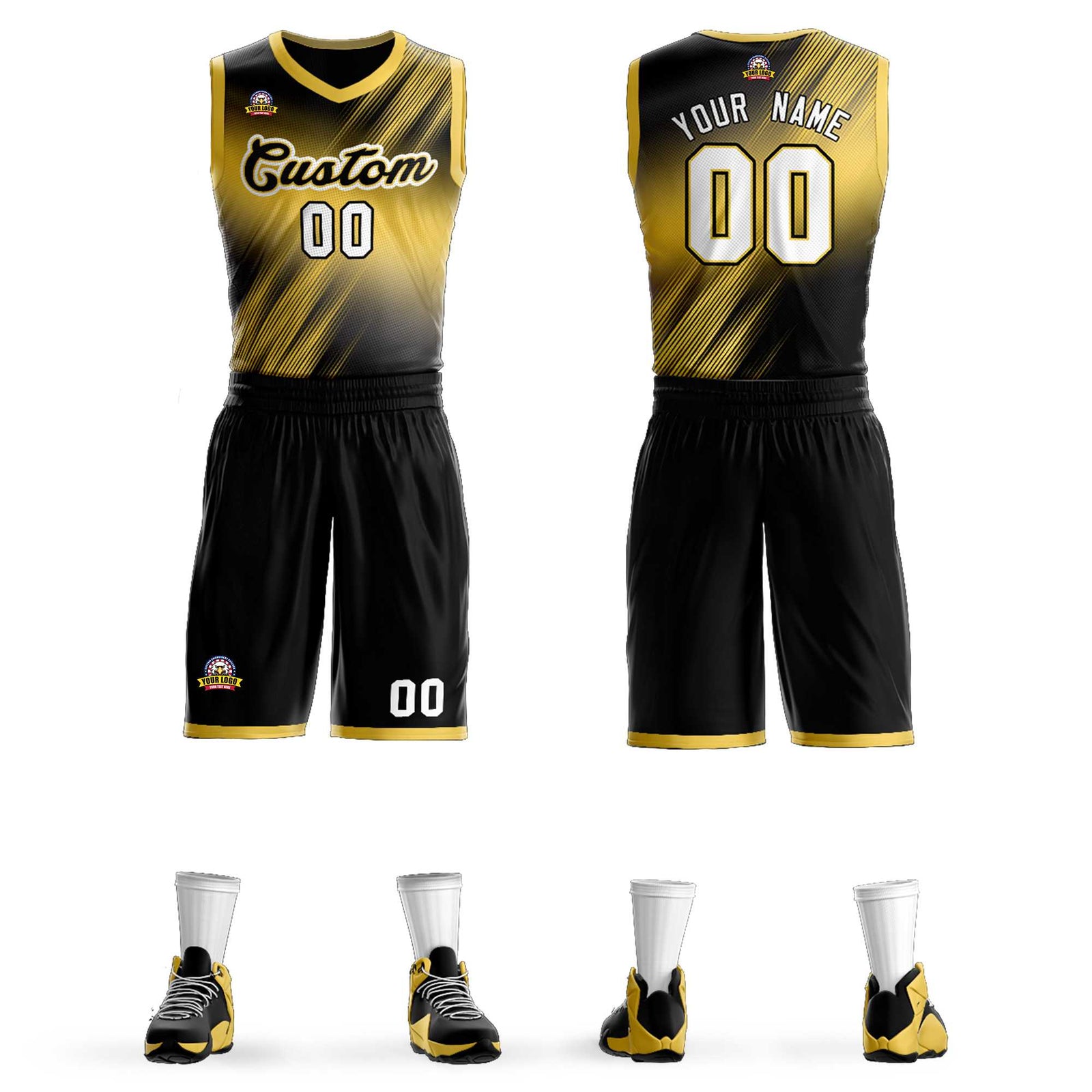 Custom Yellow Black-Yellow Gradient Fashion Sets Slash Basketball Jersey