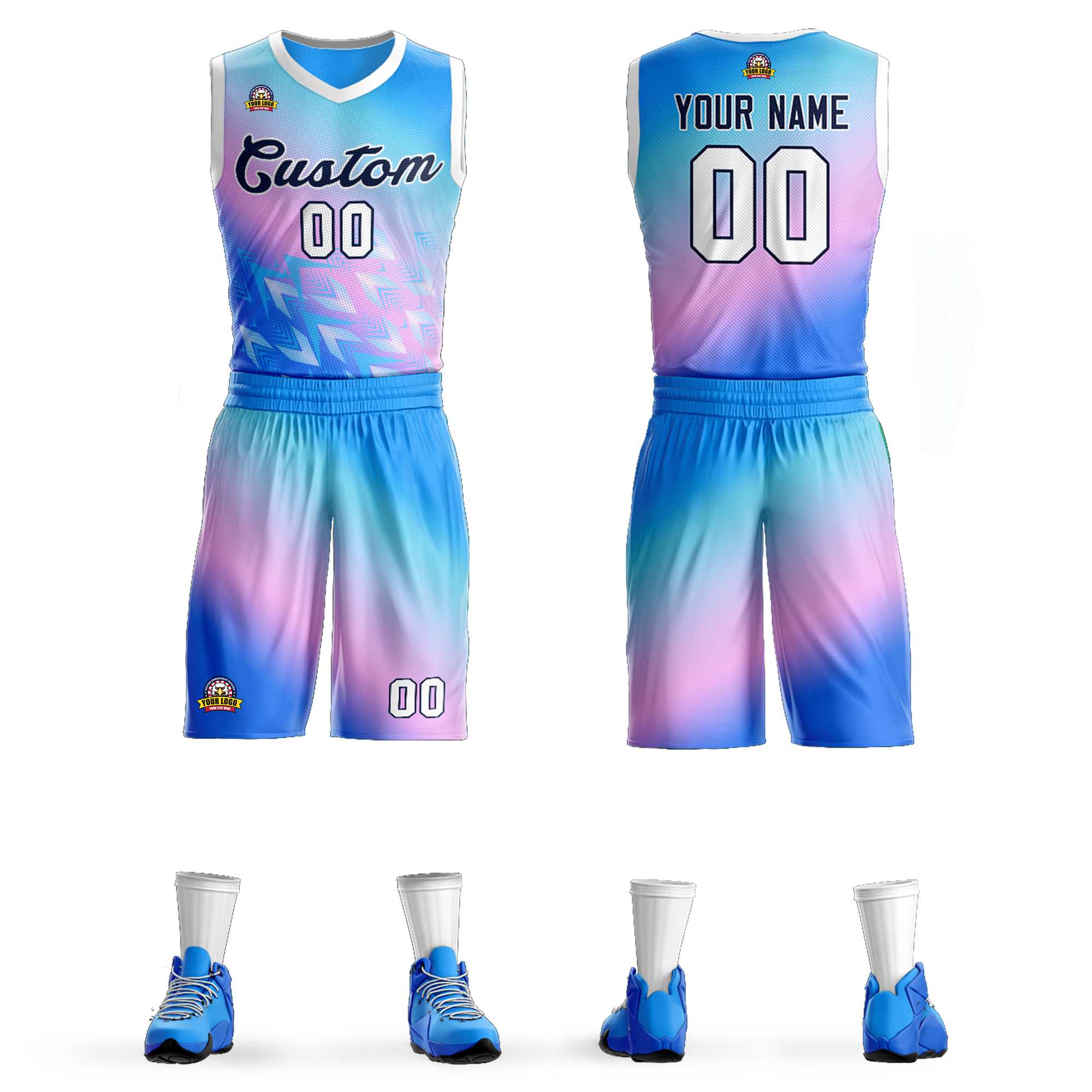 Custom Powder Blue Powder Blue-Black Gradient Fashion Sets Slash Basketball Jersey