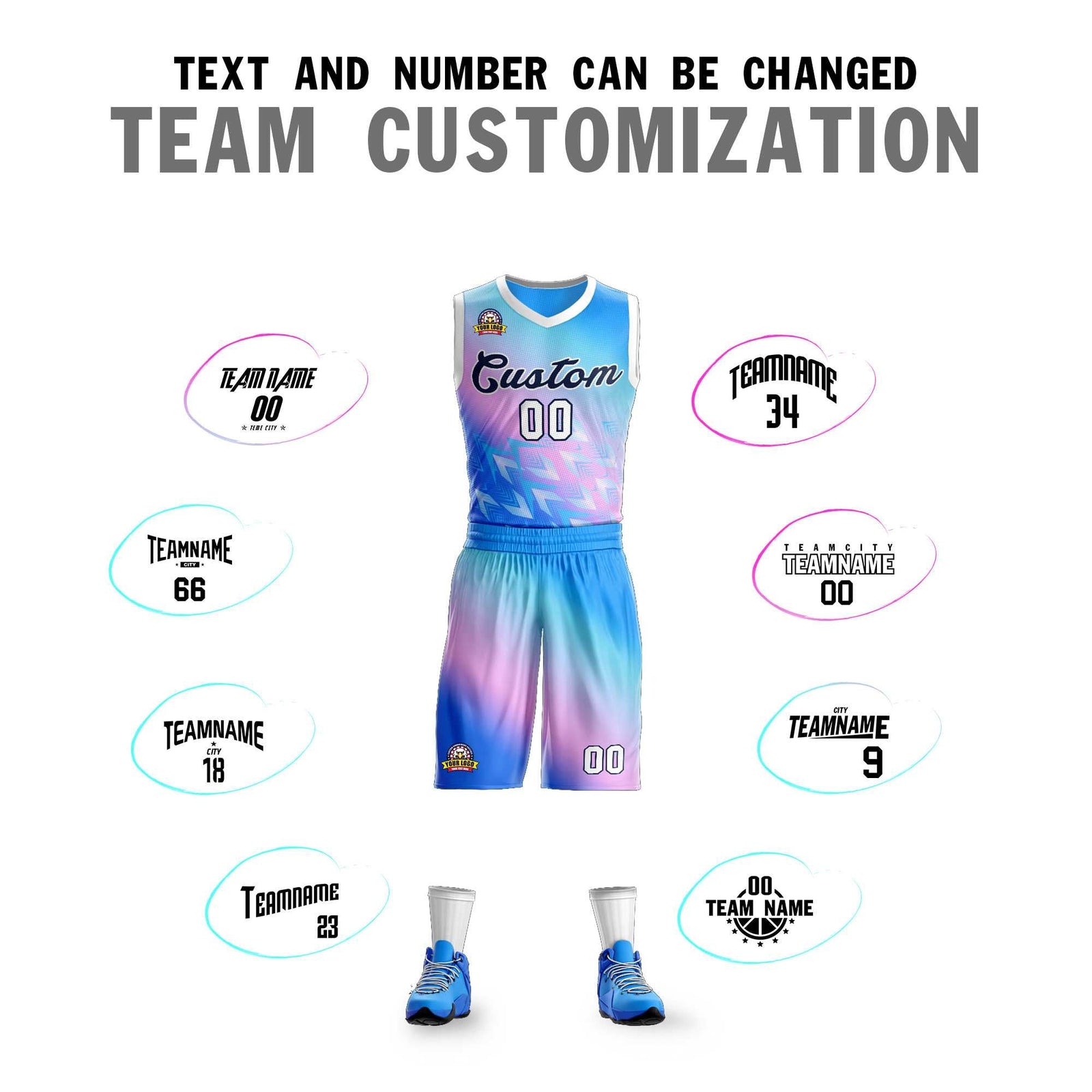Custom Powder Blue Powder Blue-Black Gradient Fashion Sets Slash Basketball Jersey