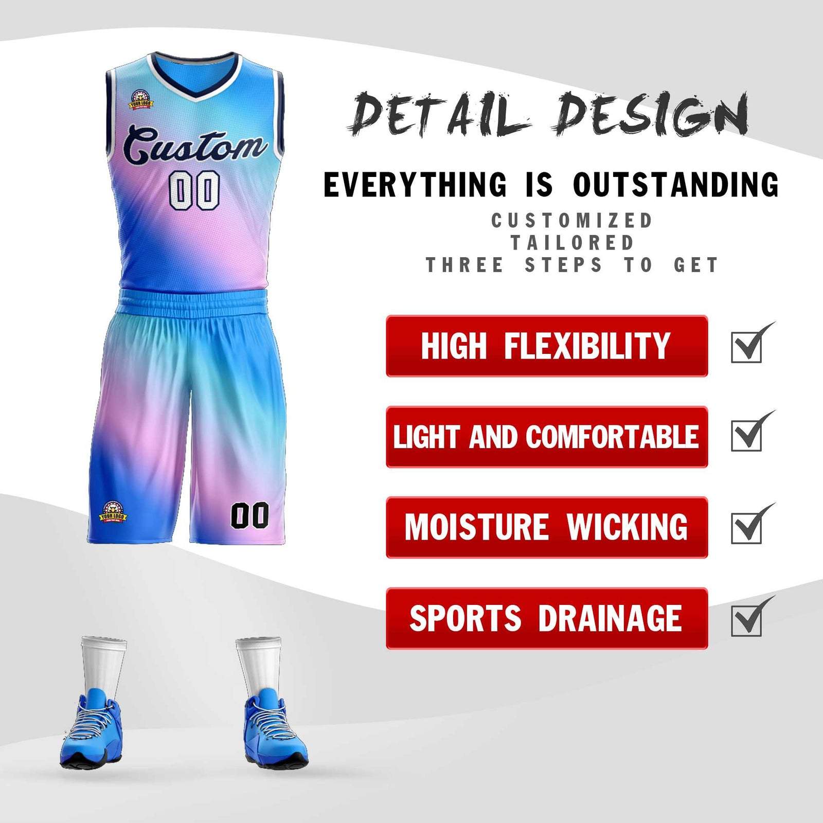 Custom Powder Blue Purple-Navy Gradient Fashion Sets Slash Basketball Jersey