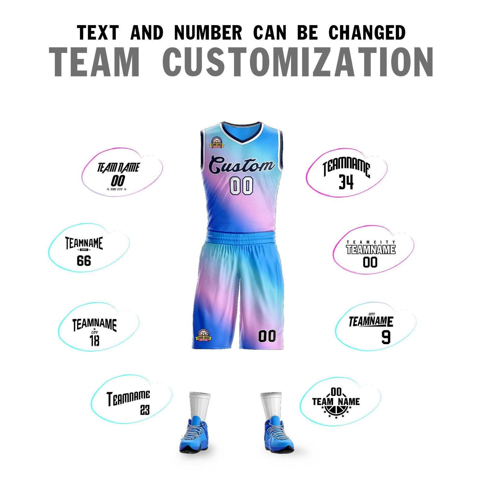 Custom Powder Blue Purple-Navy Gradient Fashion Sets Slash Basketball Jersey