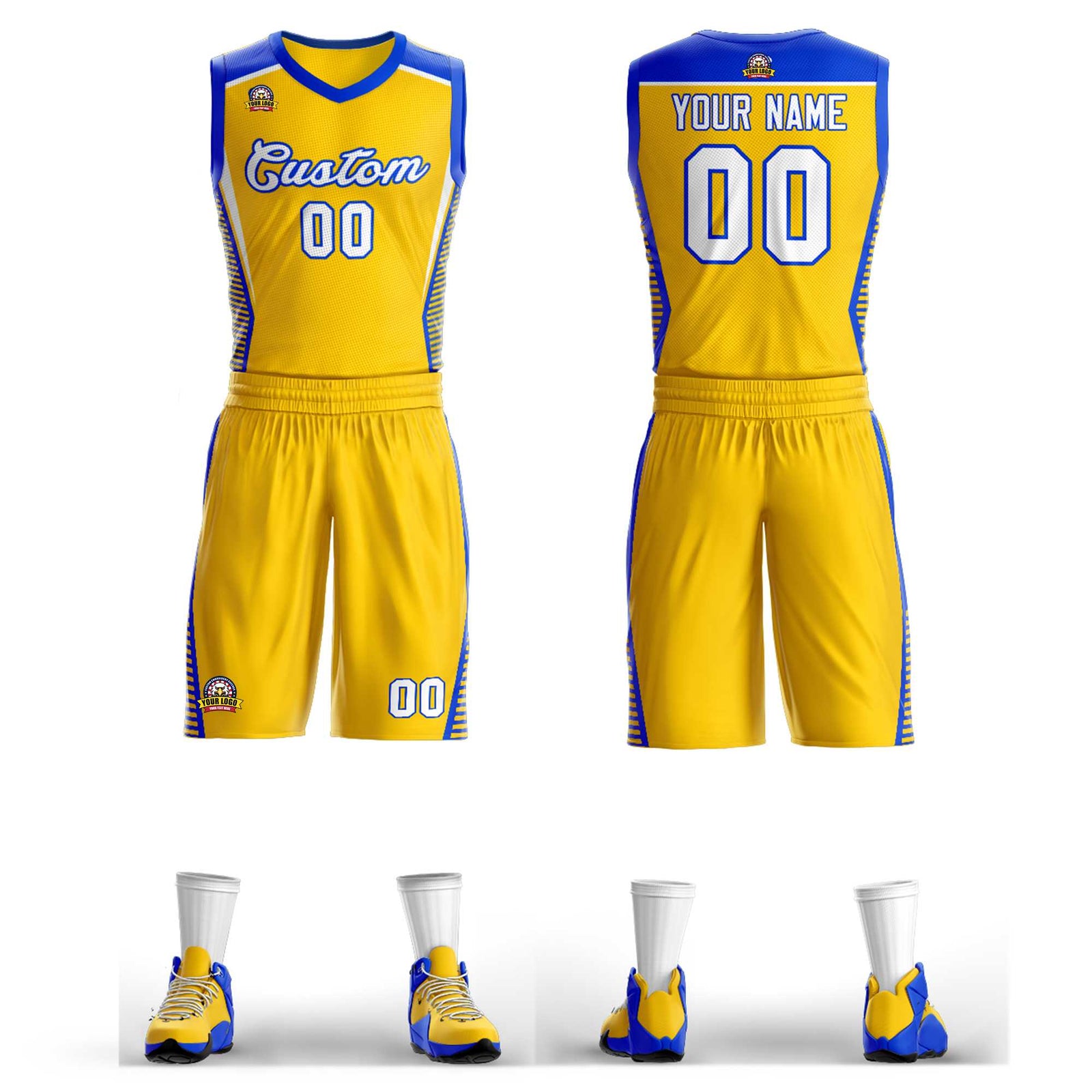 Custom Gold White-Royal Classic Sets Mesh Basketball Jersey