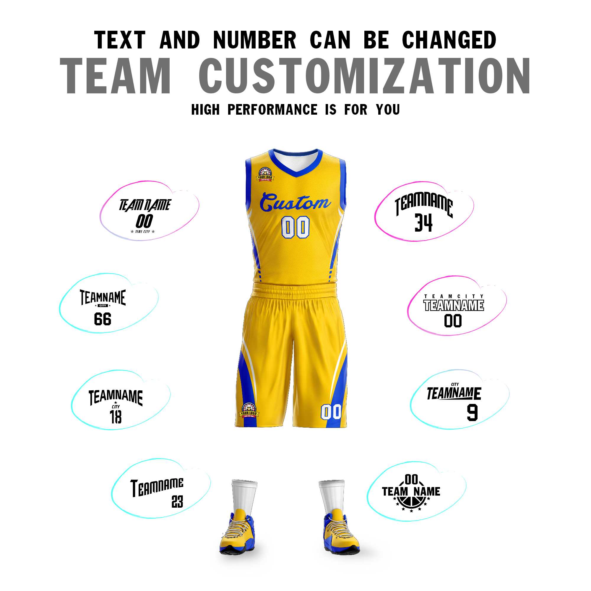 Custom Gold Royal Classic Sets Mesh Basketball Jersey