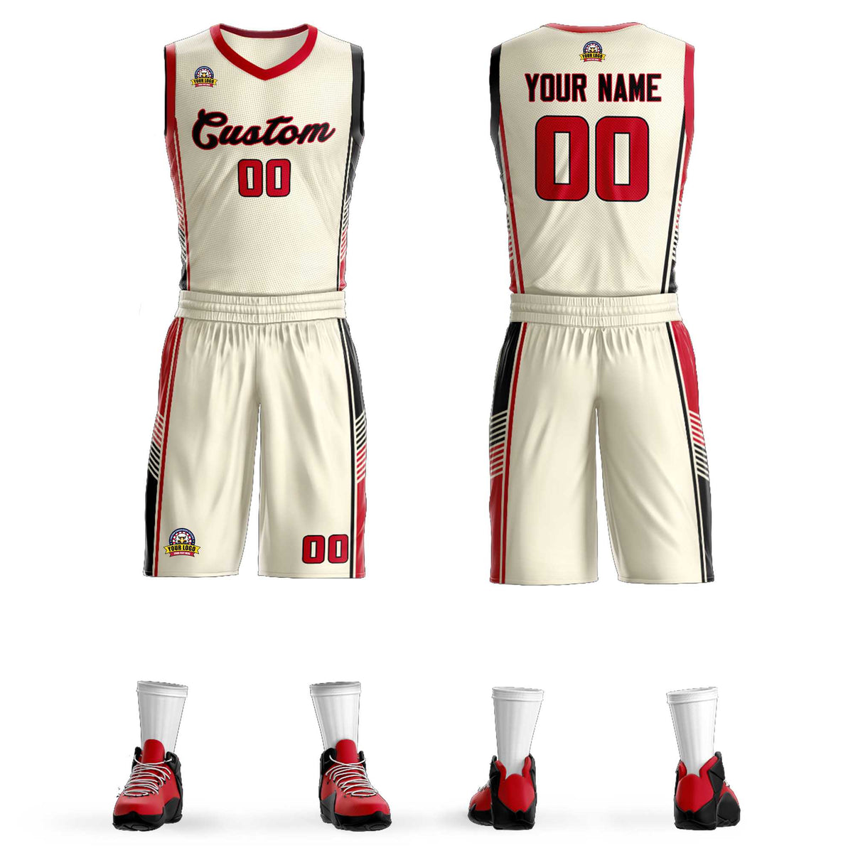 Custom Cream Red-Black Classic Sets Sports Uniform Basketball Jersey