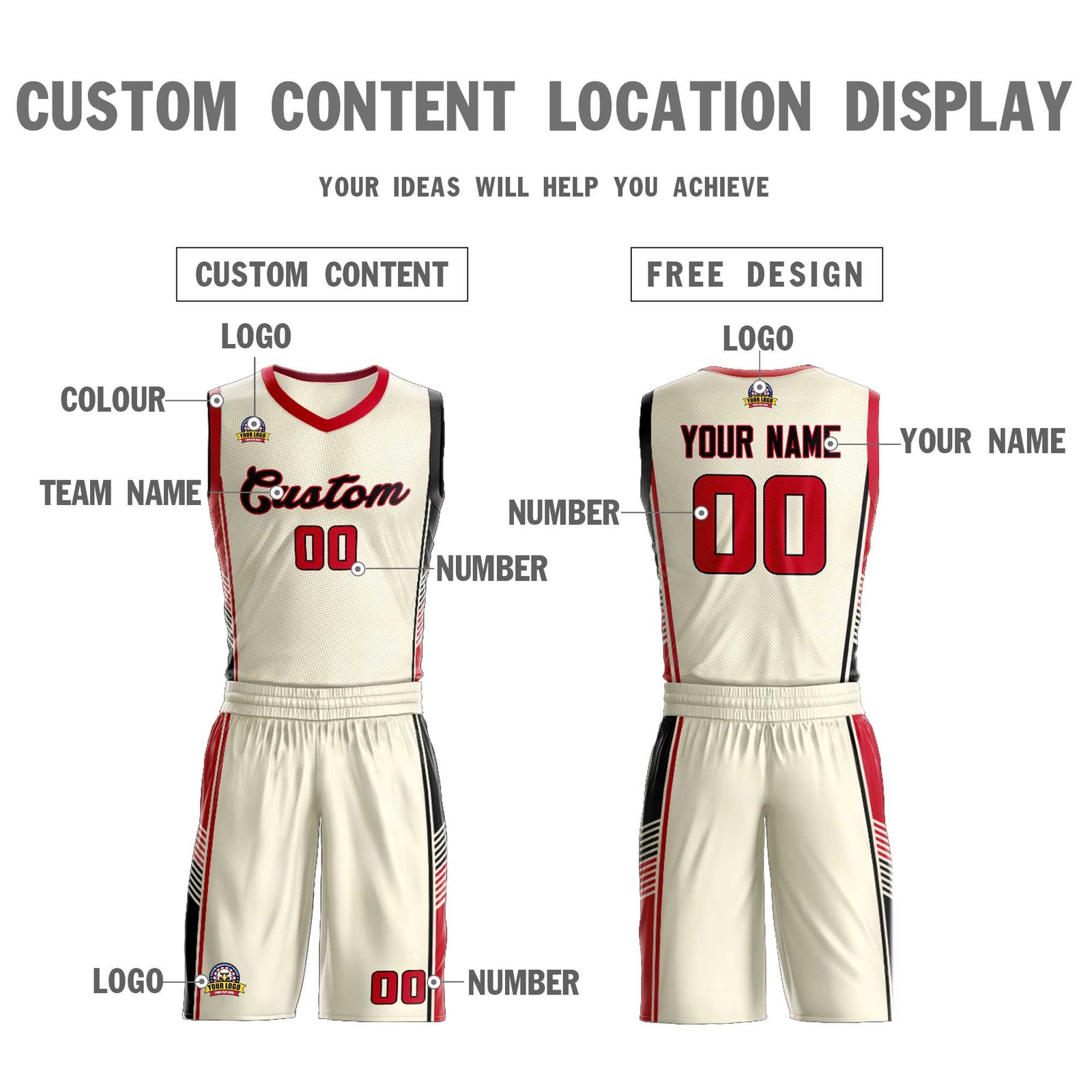 Custom Cream Red-Black Classic Sets Sports Uniform Basketball Jersey