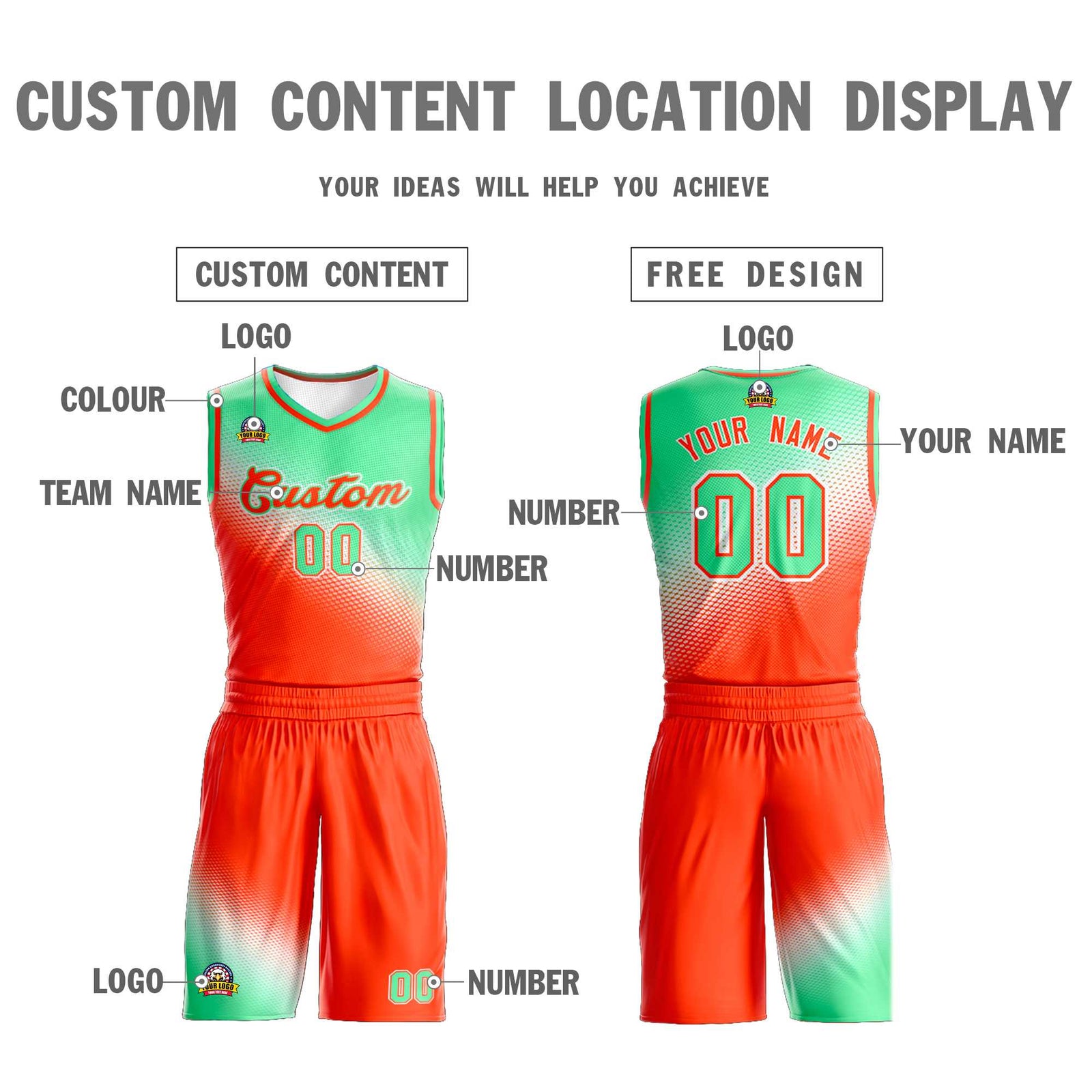 Custom Light Green Orange Gradient Fashion Sports Uniform Basketball Jersey