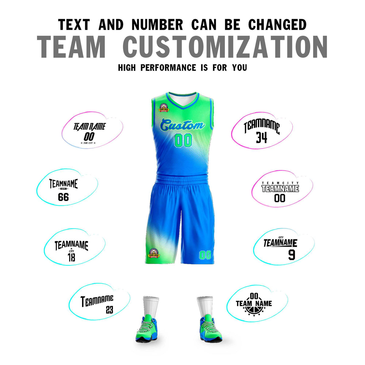 Custom Light Green Blue Gradient Fashion Sports Uniform Basketball Jersey