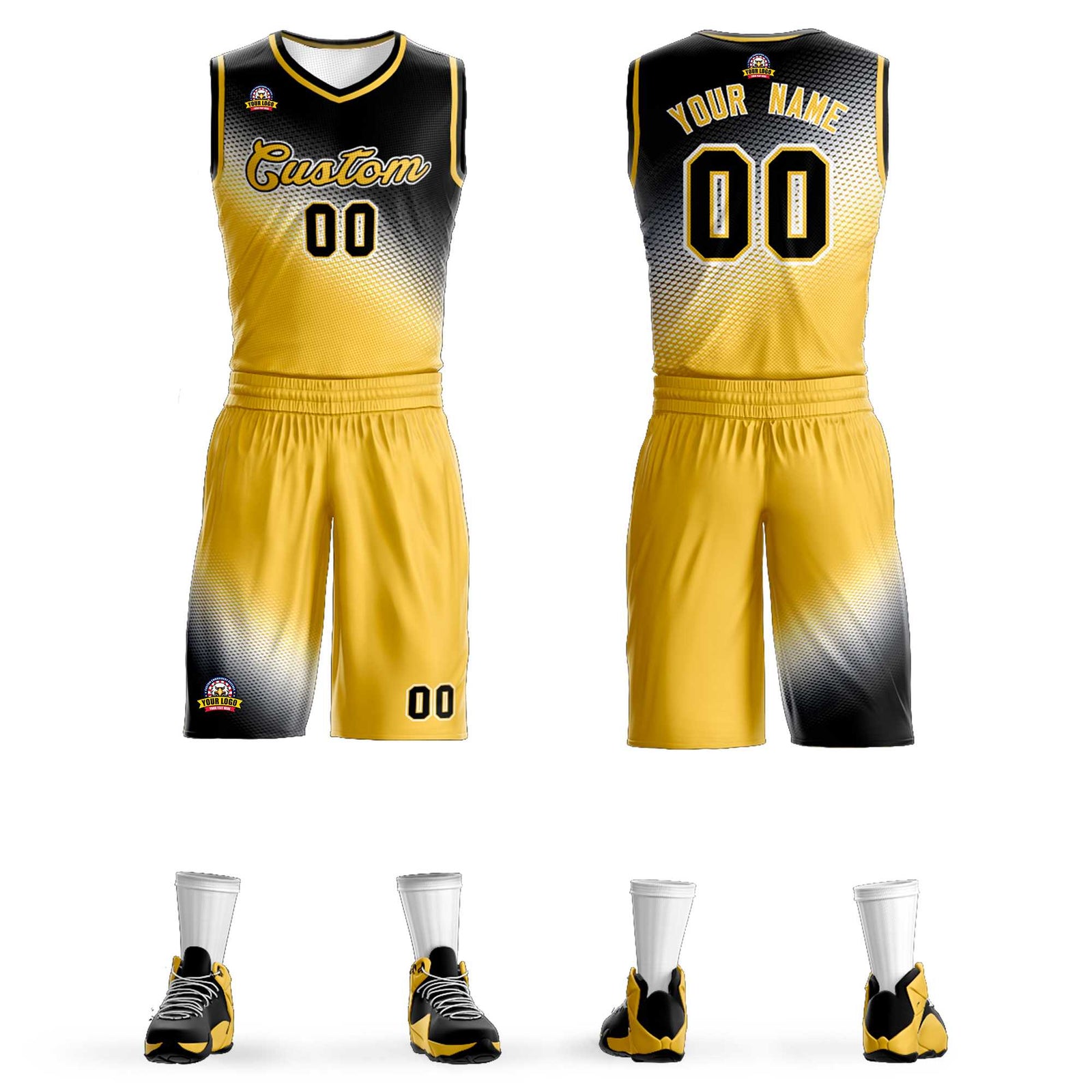 Custom Black Yellow Gradient Fashion Sports Uniform Basketball Jersey