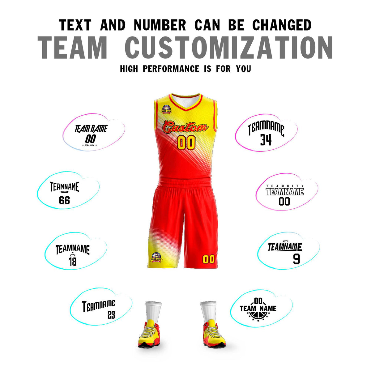 Custom Gold Red Gradient Fashion Sports Uniform Basketball Jersey