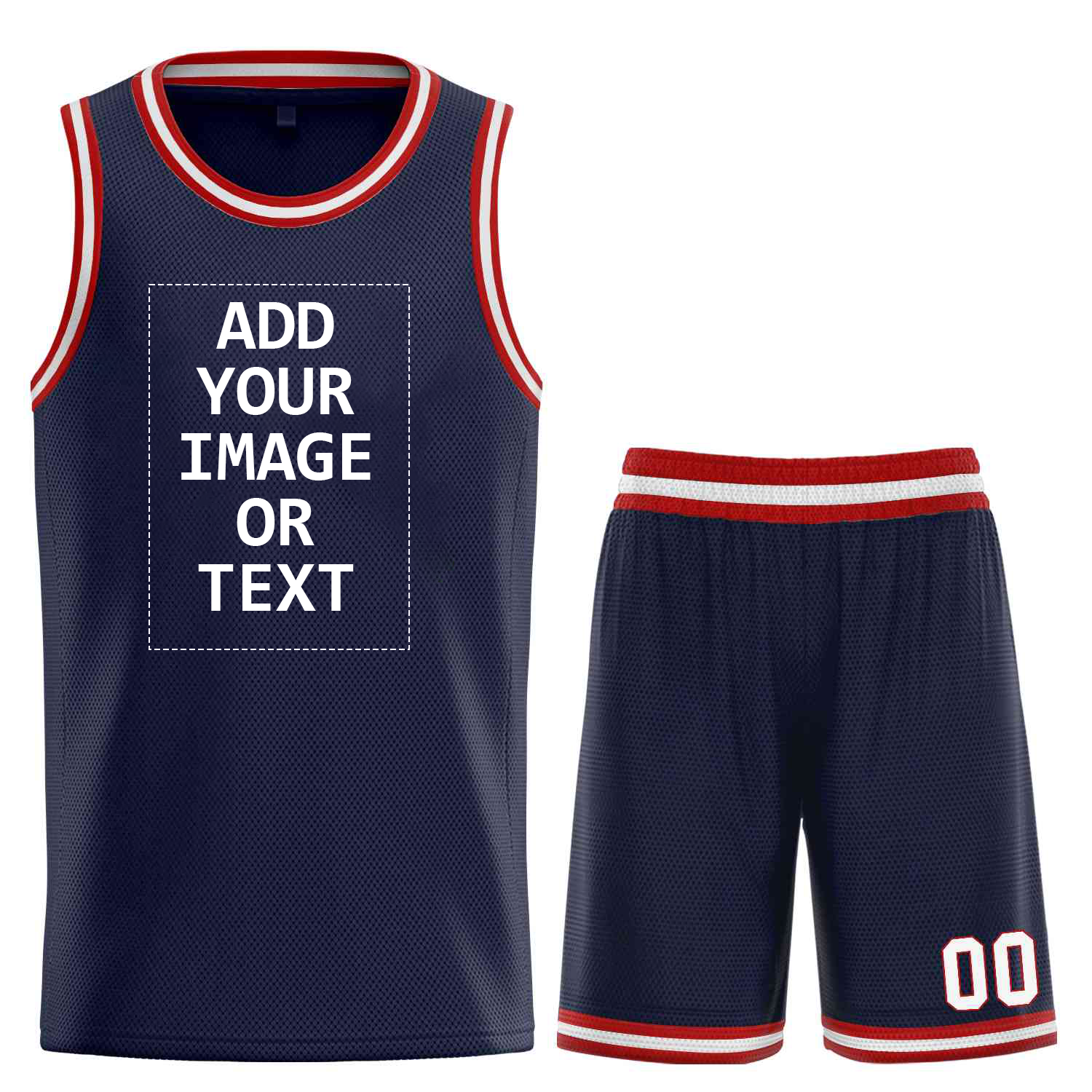 Custom Logo/Text Navy Red-White Classic Sets Curved Basketball Jersey