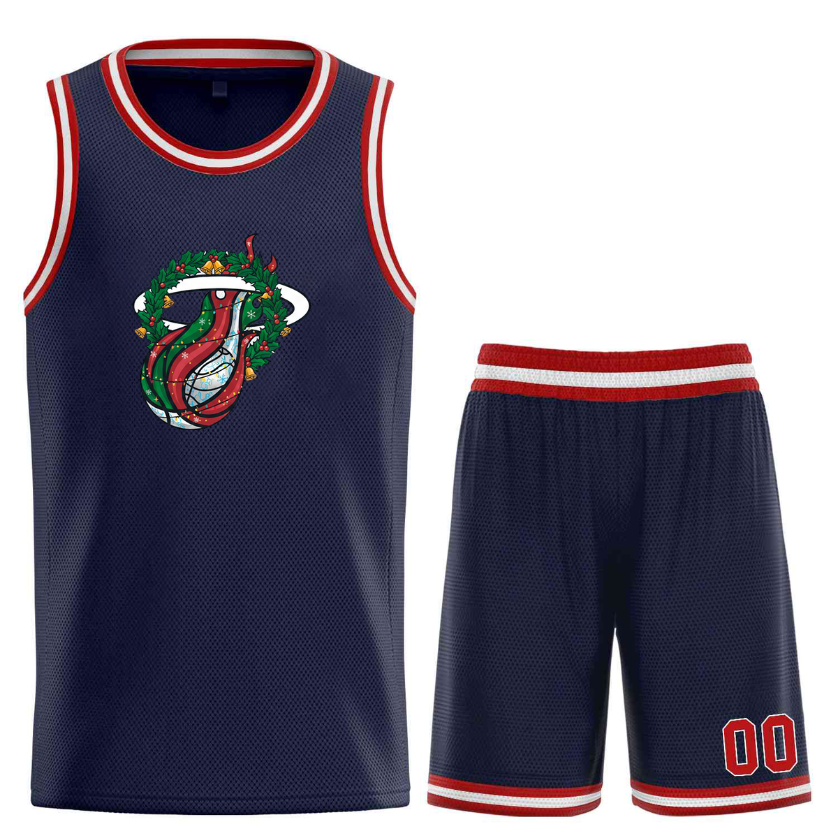 Custom Christmas Miami Navy Red-White Classic Sets Curved Basketball Jersey