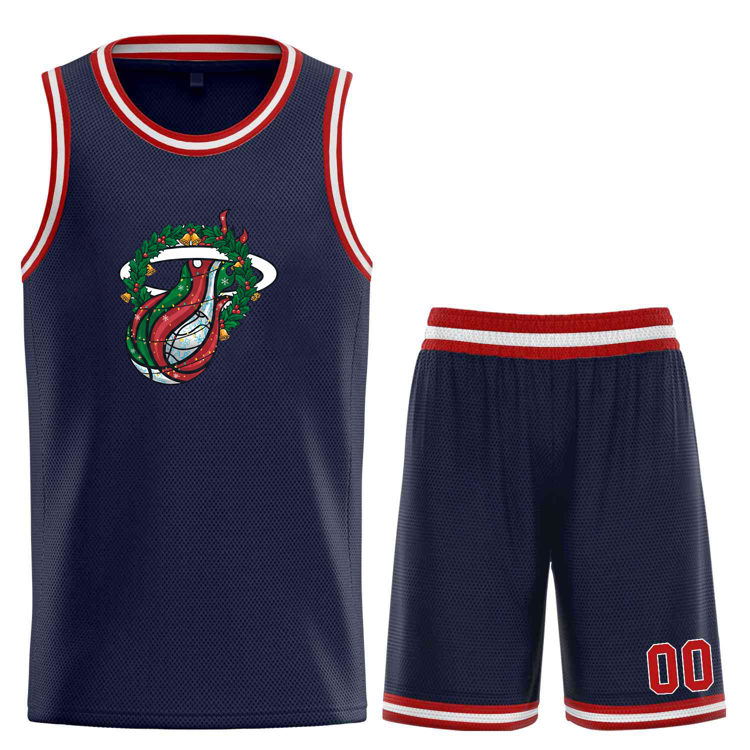 Custom Christmas Miami Navy Red-White Classic Sets Curved Basketball Jersey