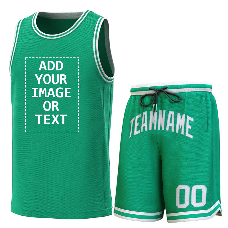 Custom Logo/Text Green White Classic Sets Basketball Jersey