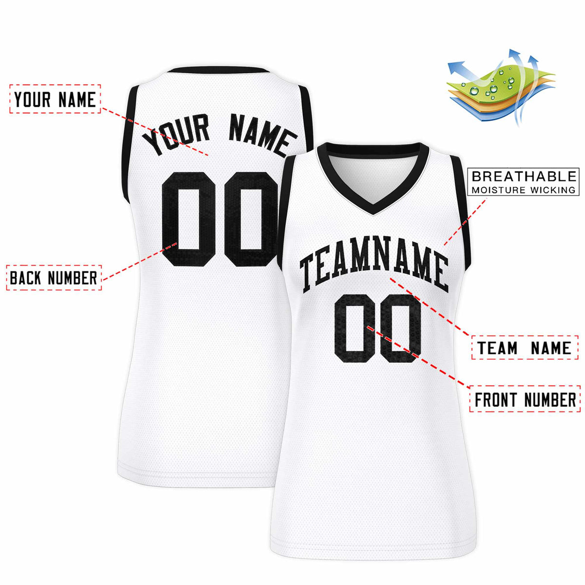 Custom White Black Women Basketball Jersey Sequined Dress