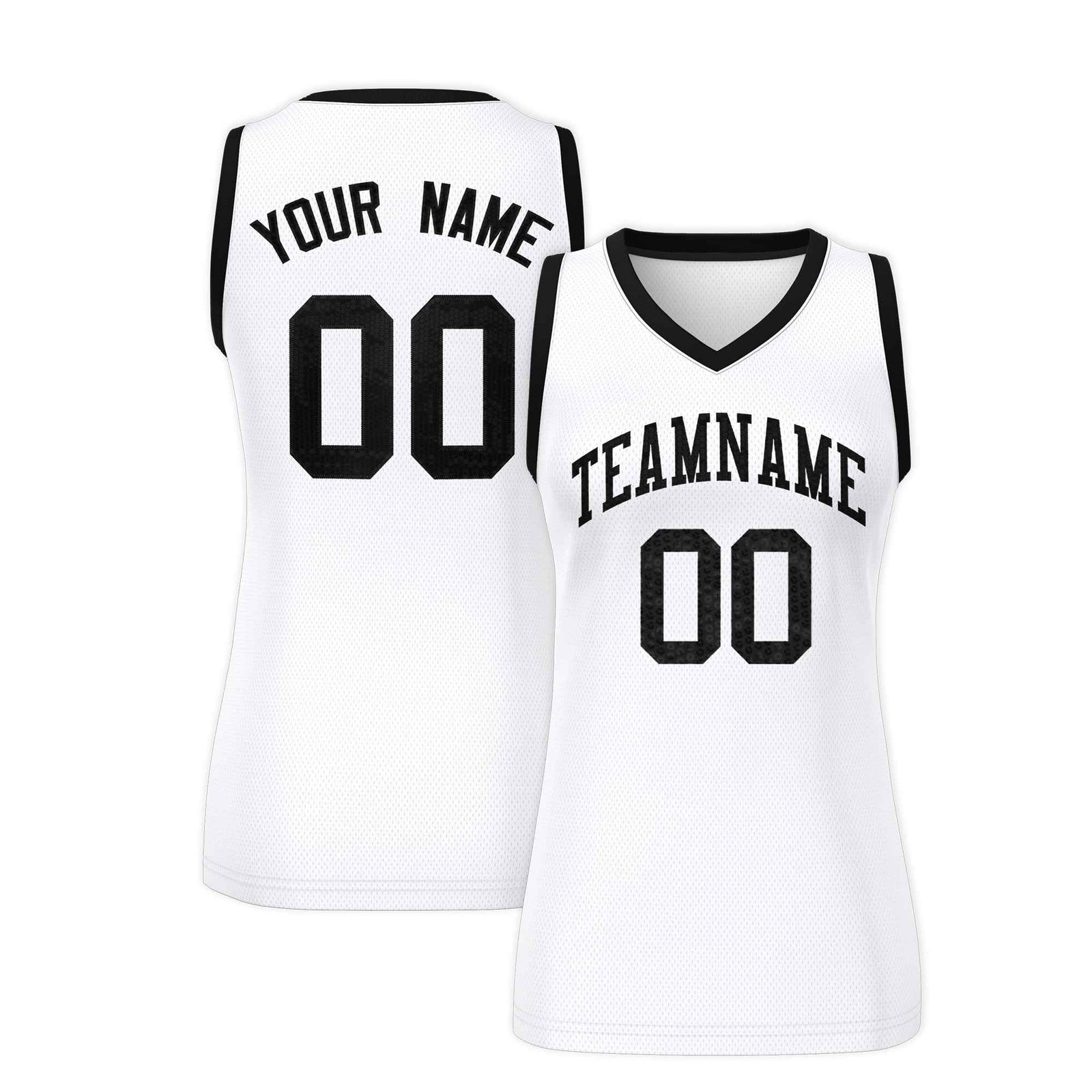 Custom White Black Women Basketball Jersey Sequined Dress