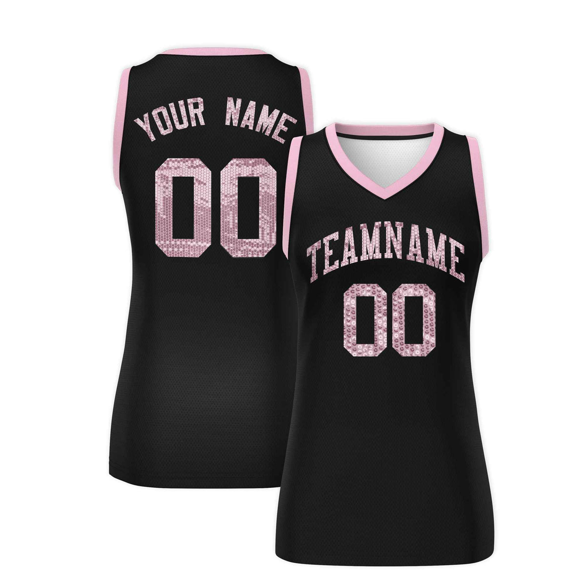 Custom Black Light Pink Women Basketball Jersey Sequined Dress