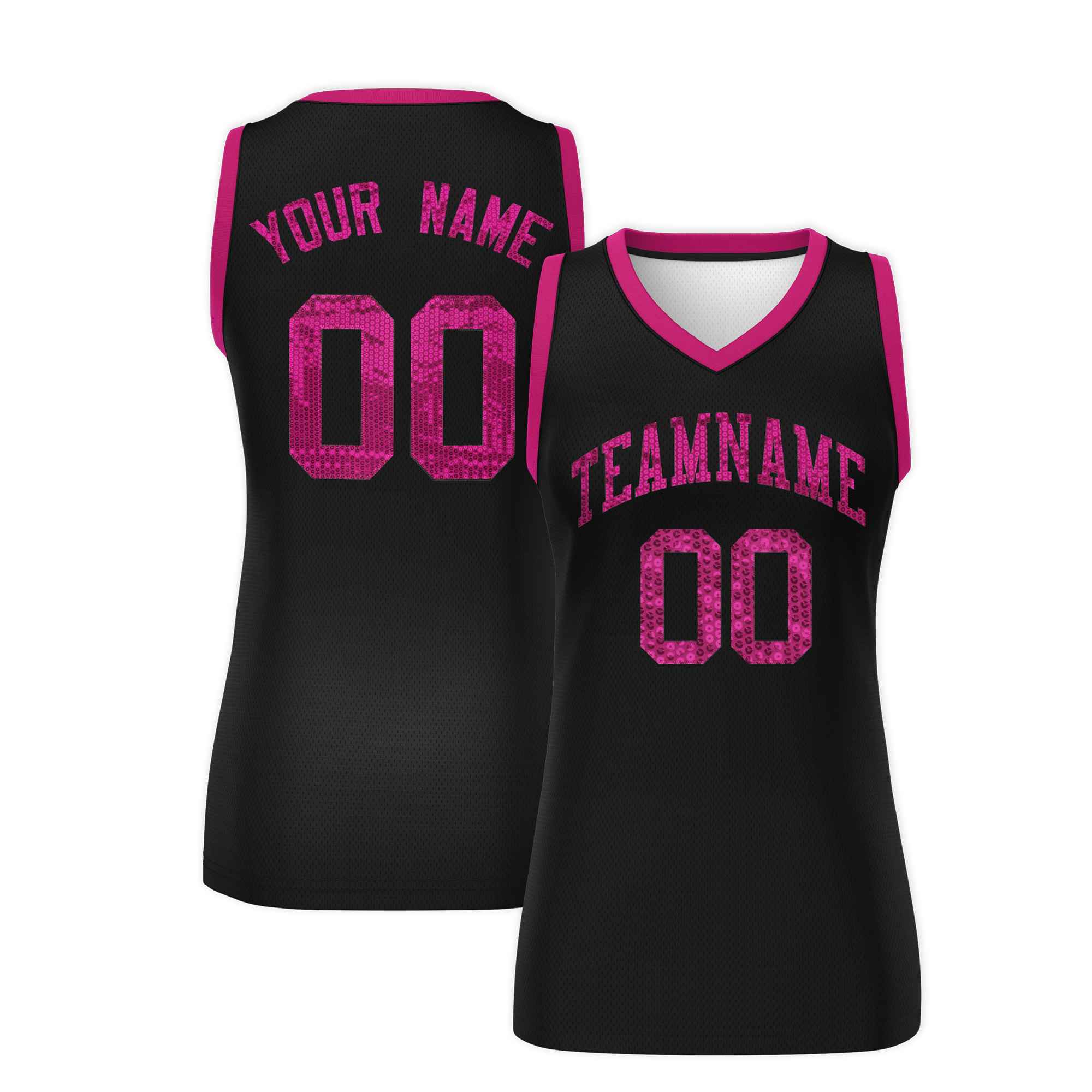 Custom Black Pink Women Basketball Jersey Sequined Dress