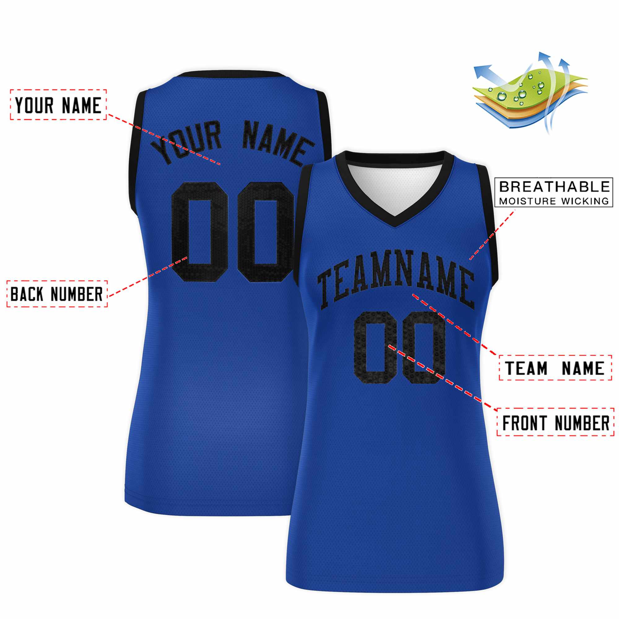 Custom Royal Black Women Basketball Jersey Sequined Dress