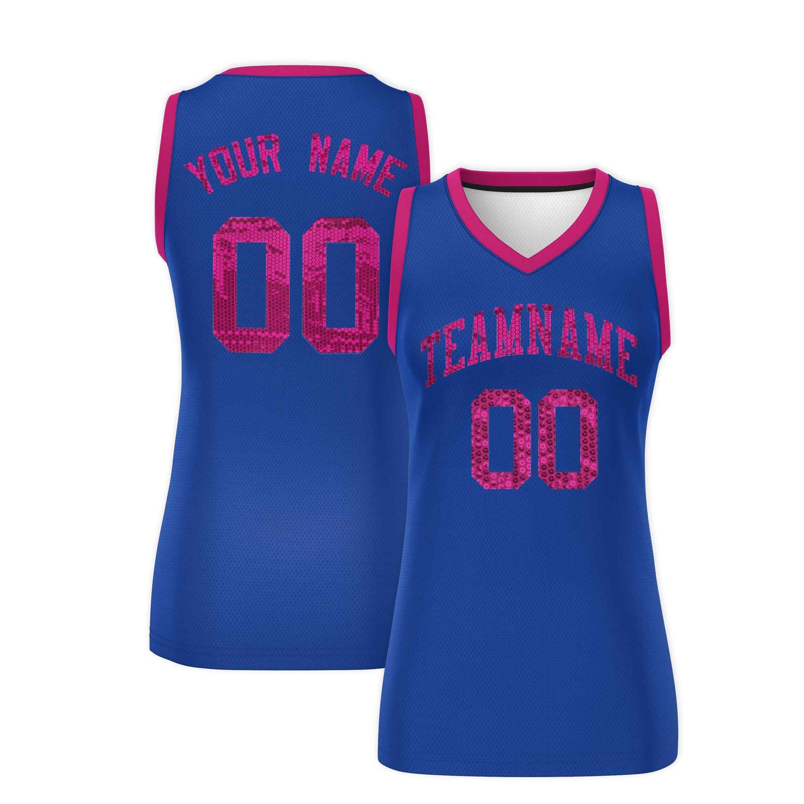 Custom Royal Pink Women Basketball Jersey Sequined Dress