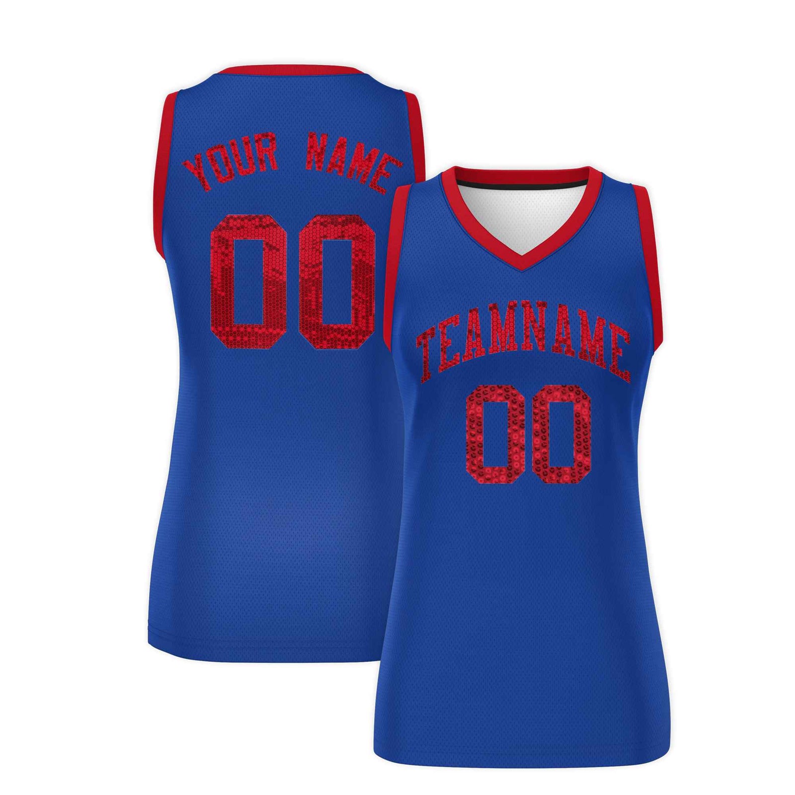 Custom Royal Red Women Basketball Jersey Sequined Dress