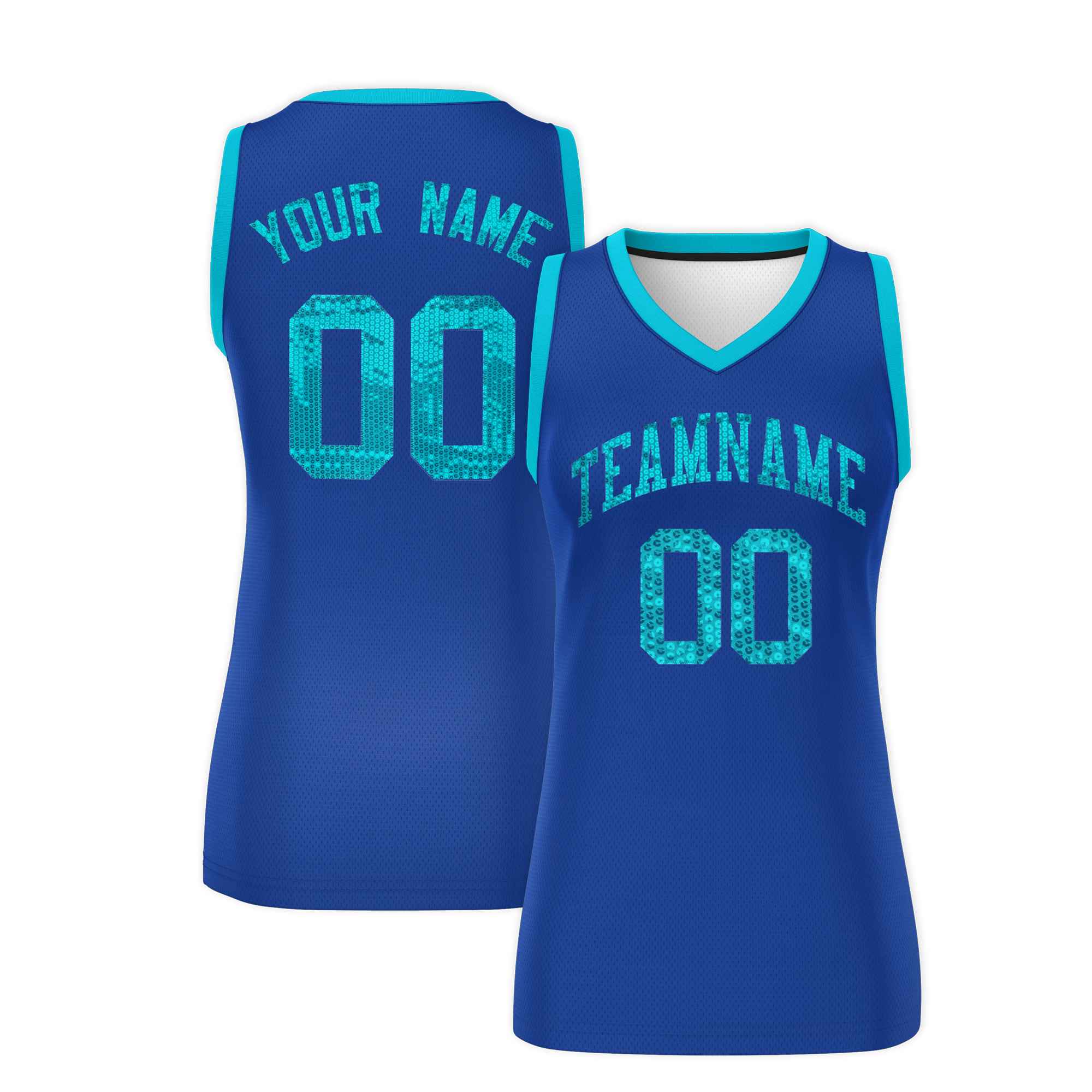 Custom Royal Sky Blue Women Basketball Jersey Sequined Dress