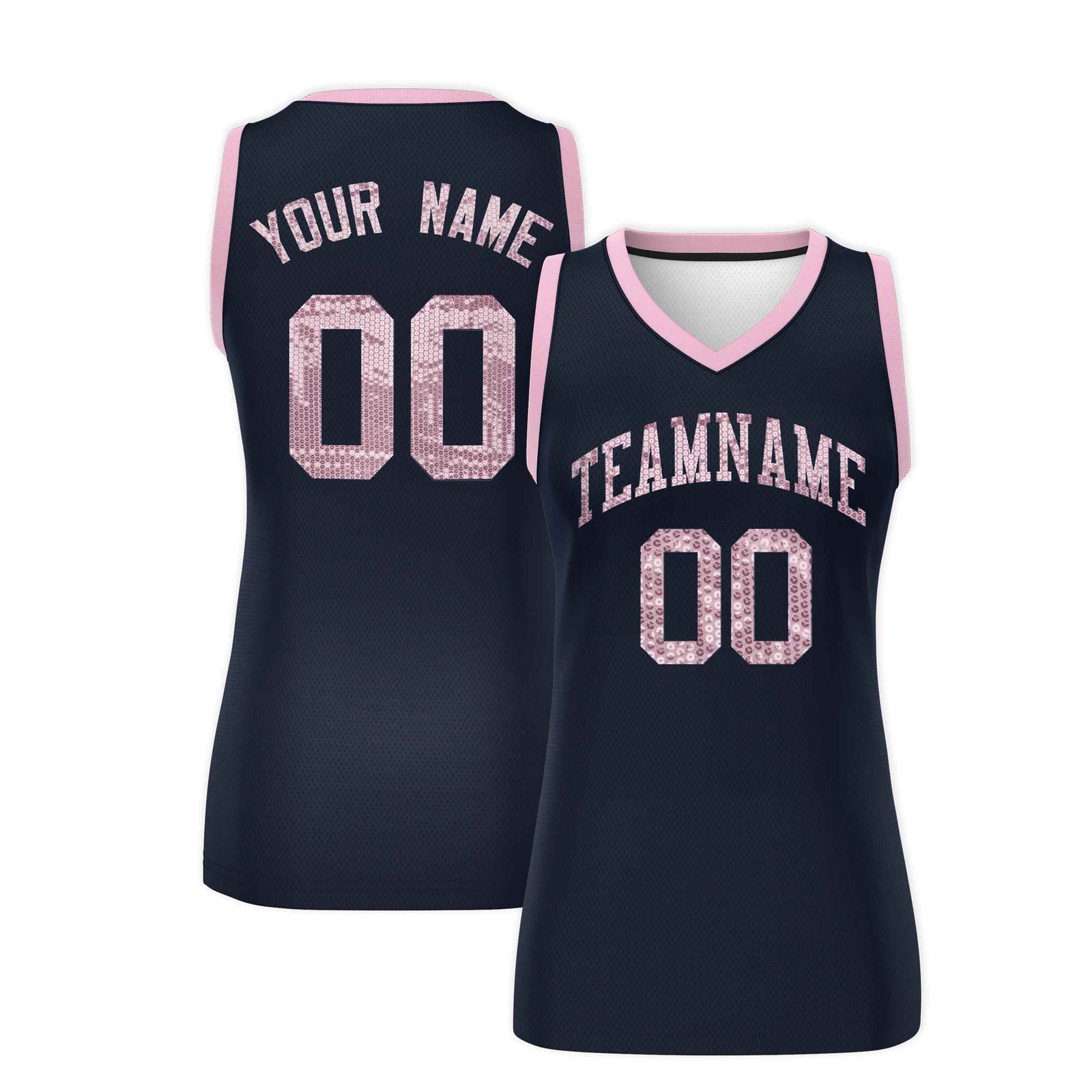 Custom Navy Light Pink Women Basketball Jersey Sequined Dress