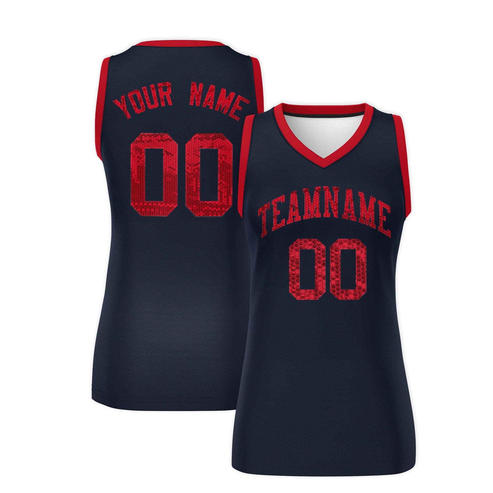 Custom Navy Red Women Basketball Jersey Sequined Dress