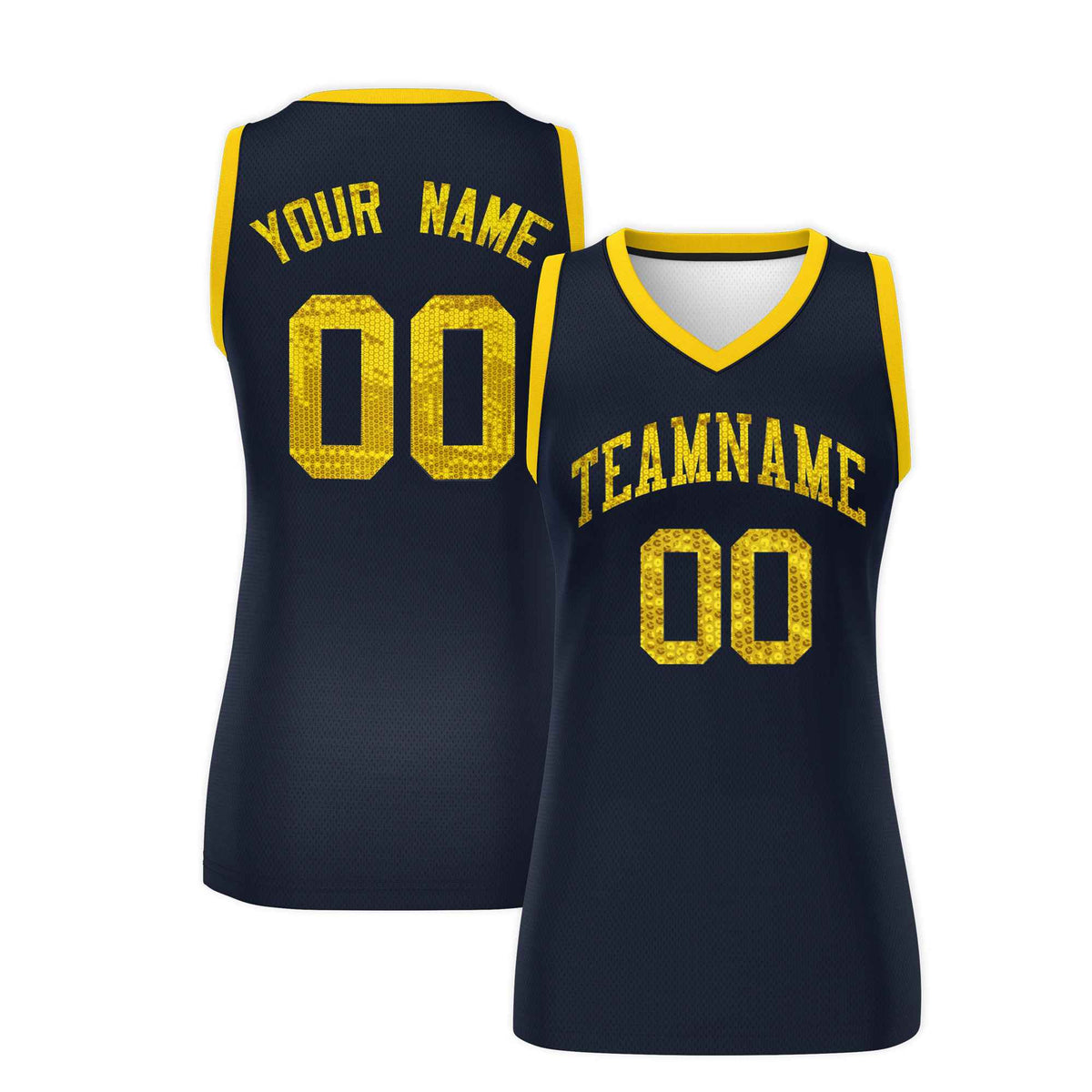 Custom Navy Gold Women Basketball Jersey Sequined Dress