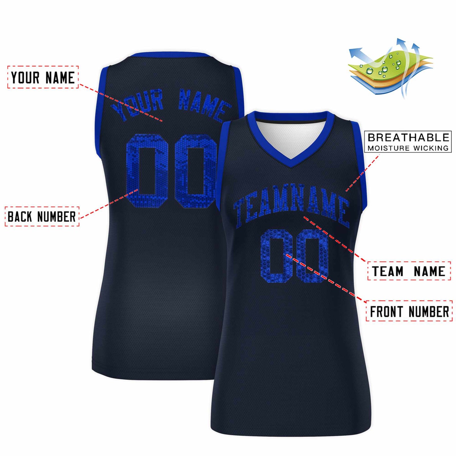 Custom Navy Royal Women Basketball Jersey Sequined Dress