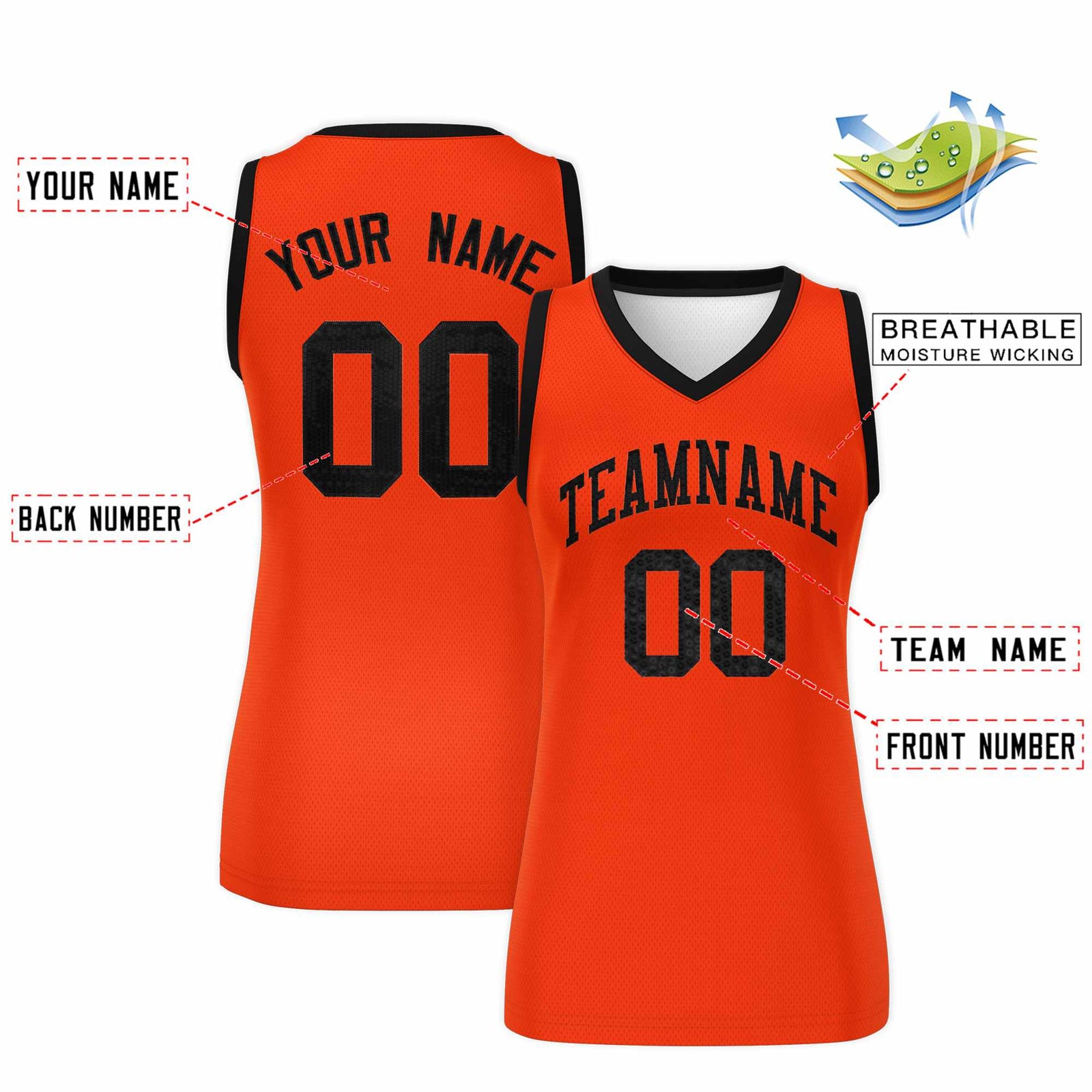 Custom Orange Black Women Basketball Jersey Sequined Dress