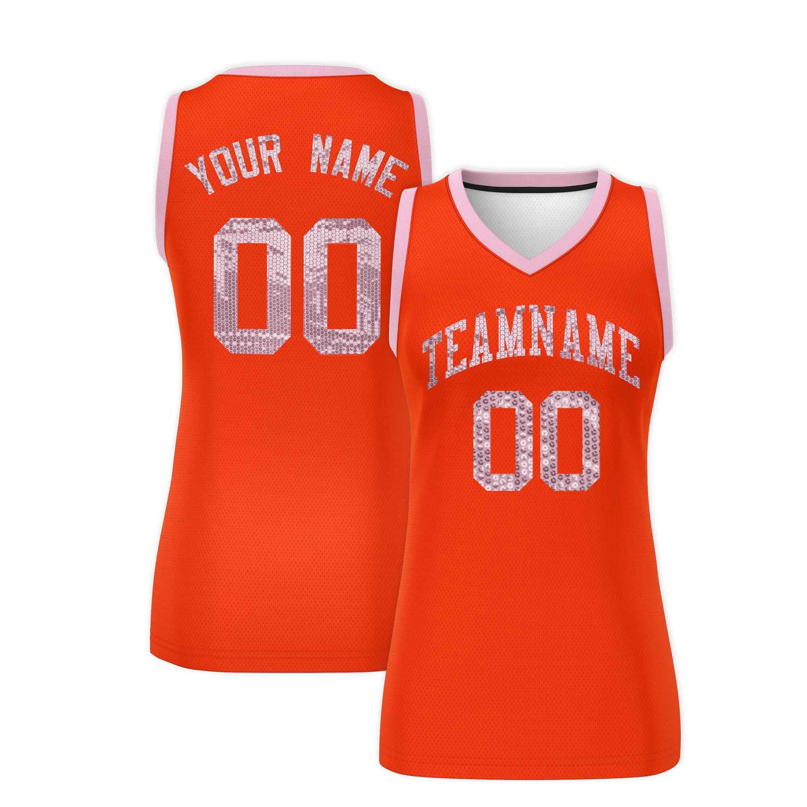Custom Orange Light Pink Women Basketball Jersey Sequined Dress