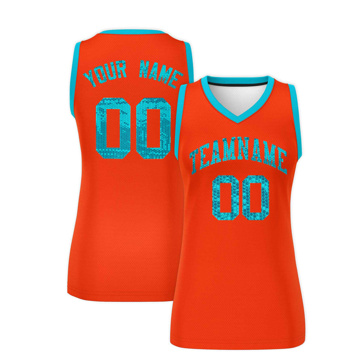 Custom Orange Sky Blue Women Basketball Jersey Sequined Dress