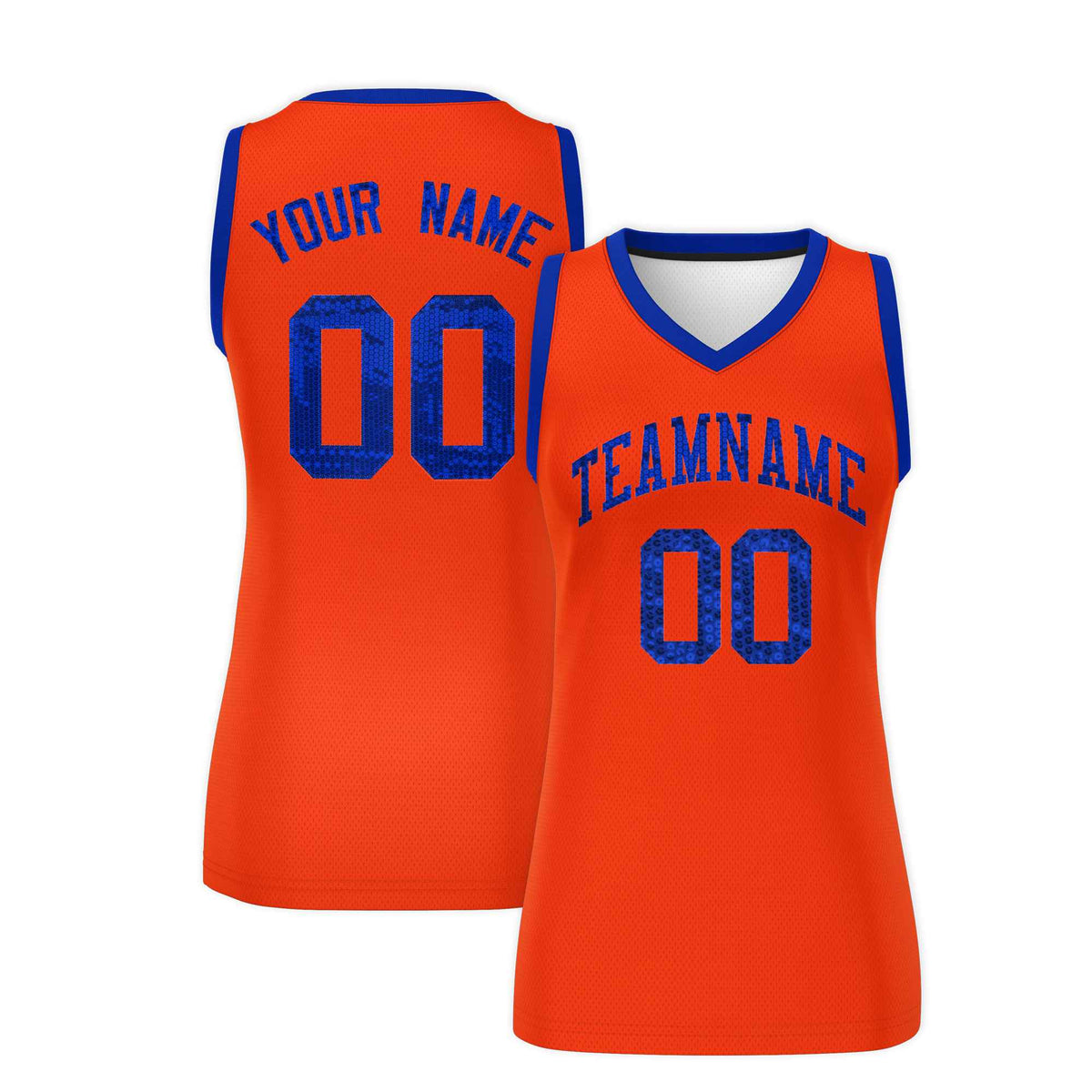 Custom Orange Royal Women Basketball Jersey Sequined Dress