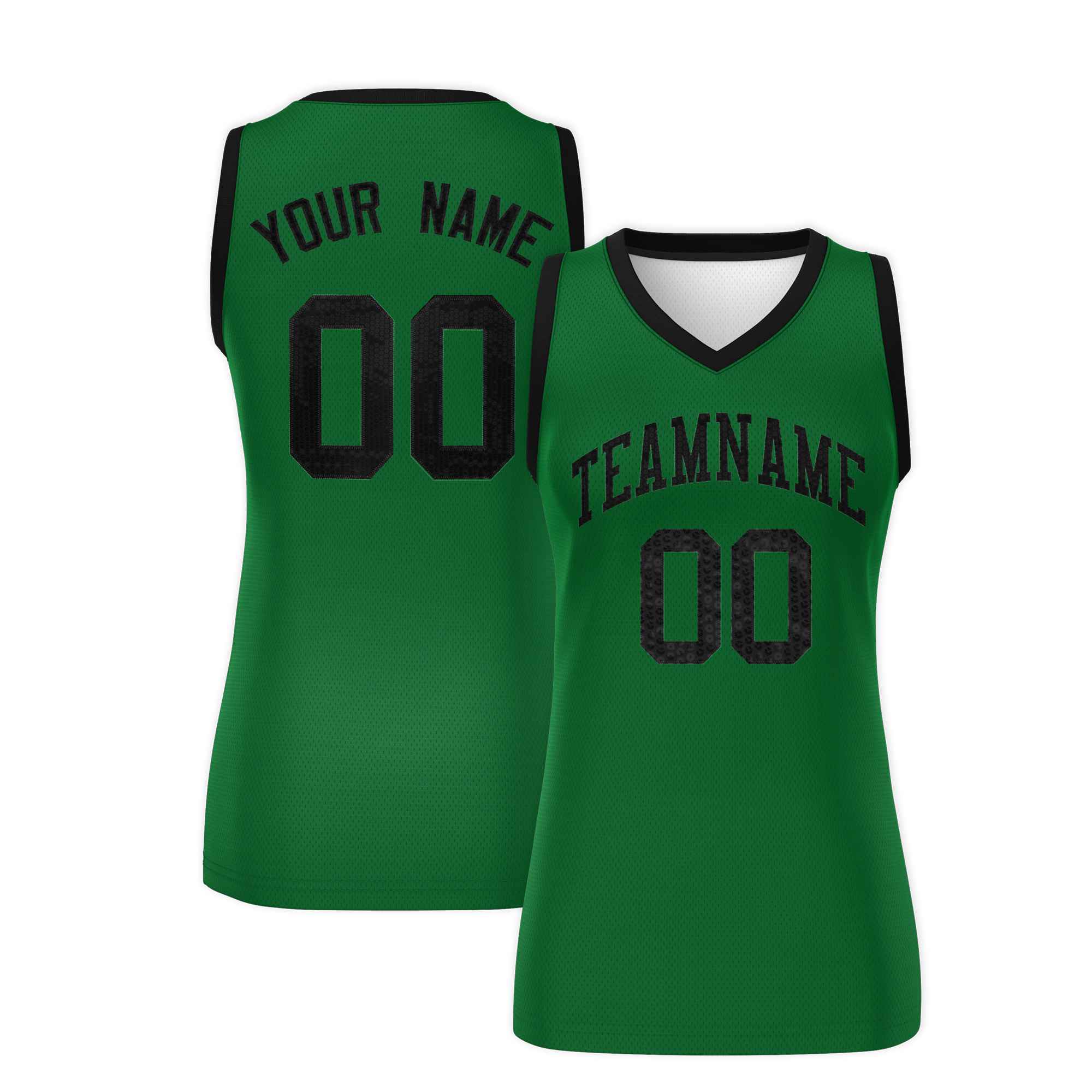 Custom Kelly Green Black Women Basketball Jersey Sequined Dress