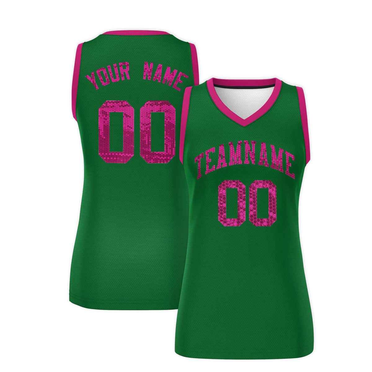 Custom Kelly Green Pink Women Basketball Jersey Sequined Dress