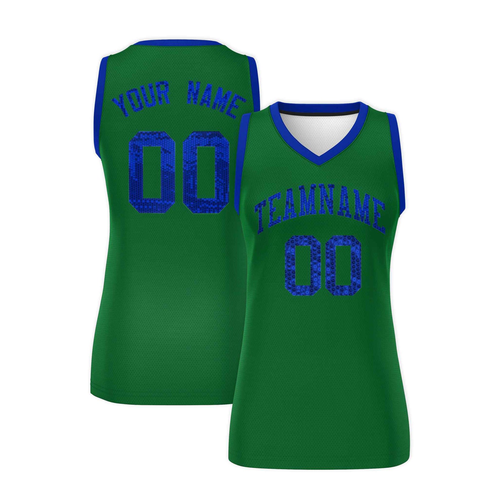 Custom Kelly Green Royal Women Basketball Jersey Sequined Dress